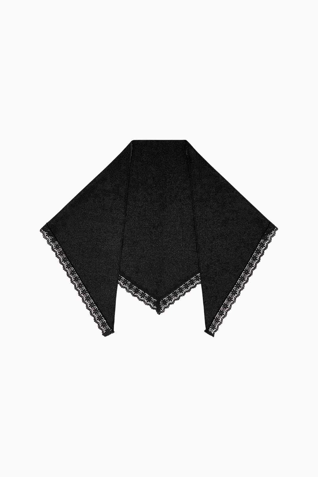 arkitaip Accessories One Size Felted Wool Triangle Scarf with lace in black