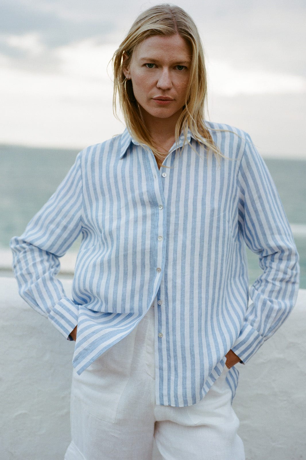 arkitaip Blouses The Gina Oversized Shirt in striped blue