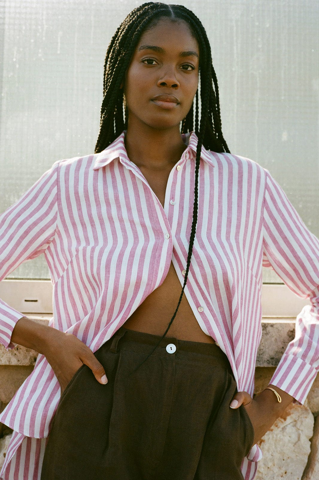 arkitaip Blouses The Gina Oversized Shirt in striped pink
