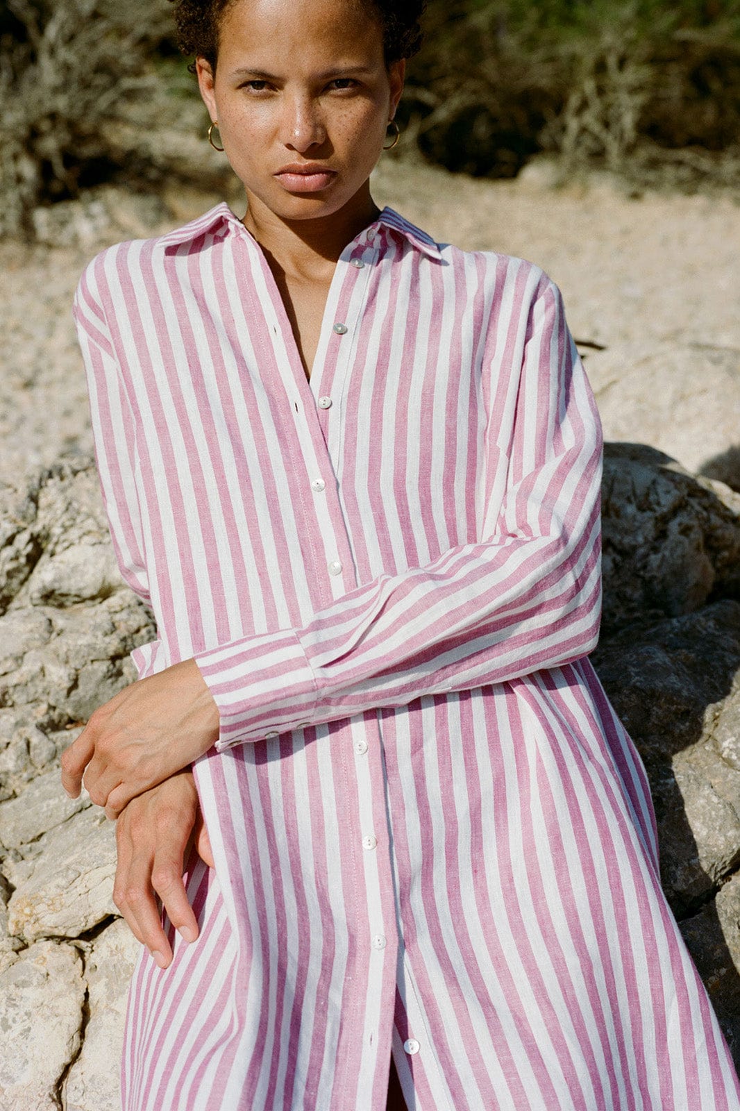 arkitaip Blouses The Gina Shirt Dress in striped pink