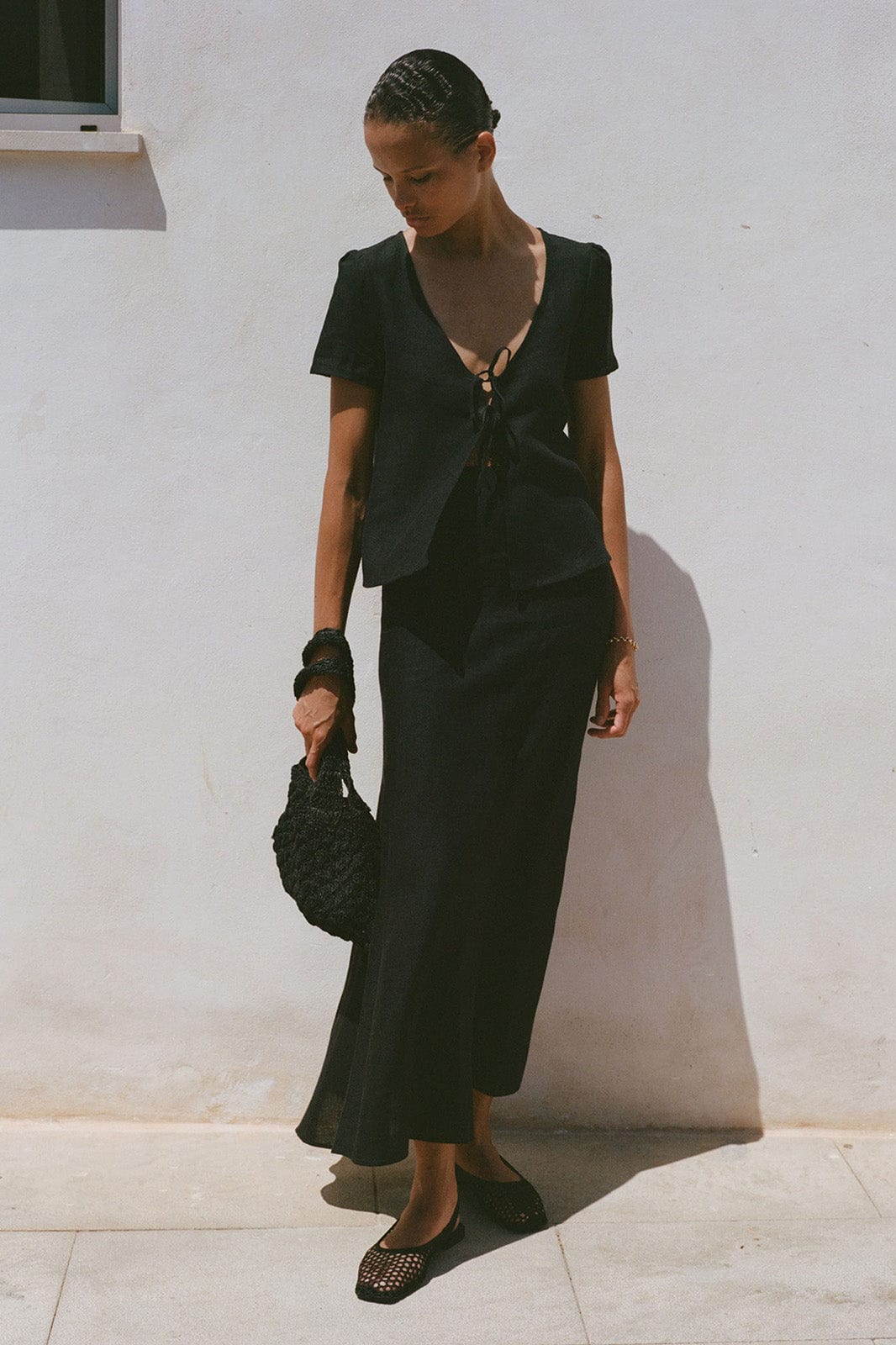 arkitaip Blouses The Laurene Tie Blouse in black