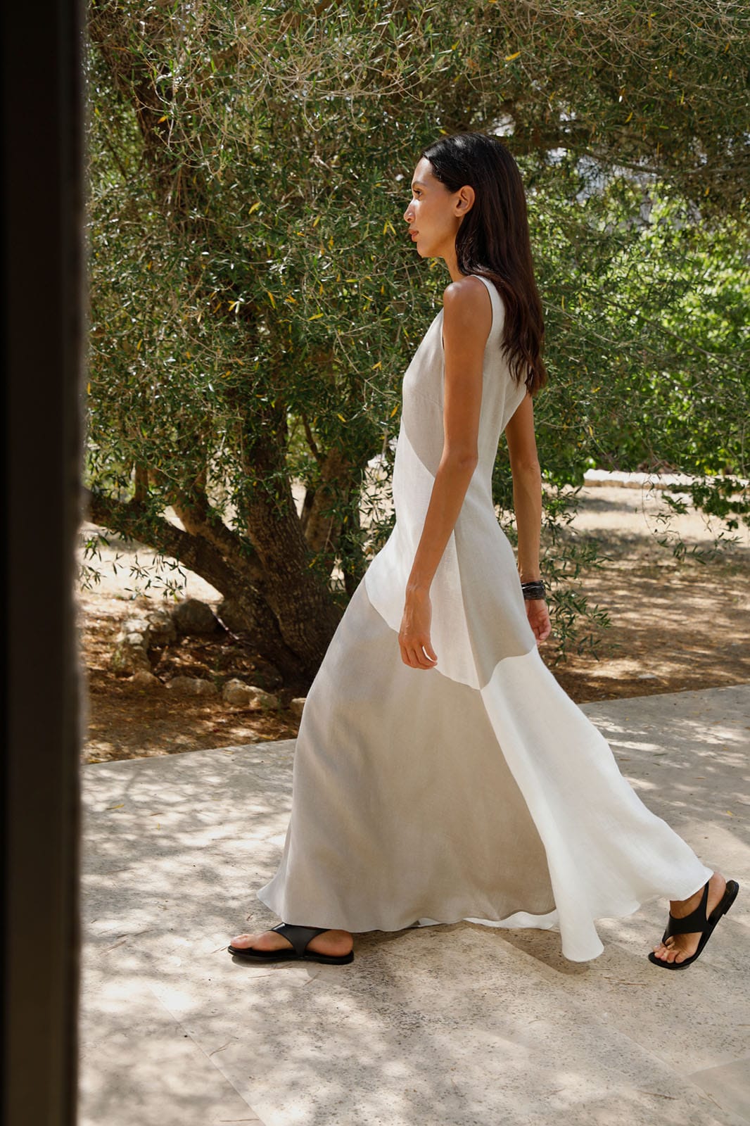 arkitaip Maxi Dresses The Athena Maxi Dress in oatmeal and off-white