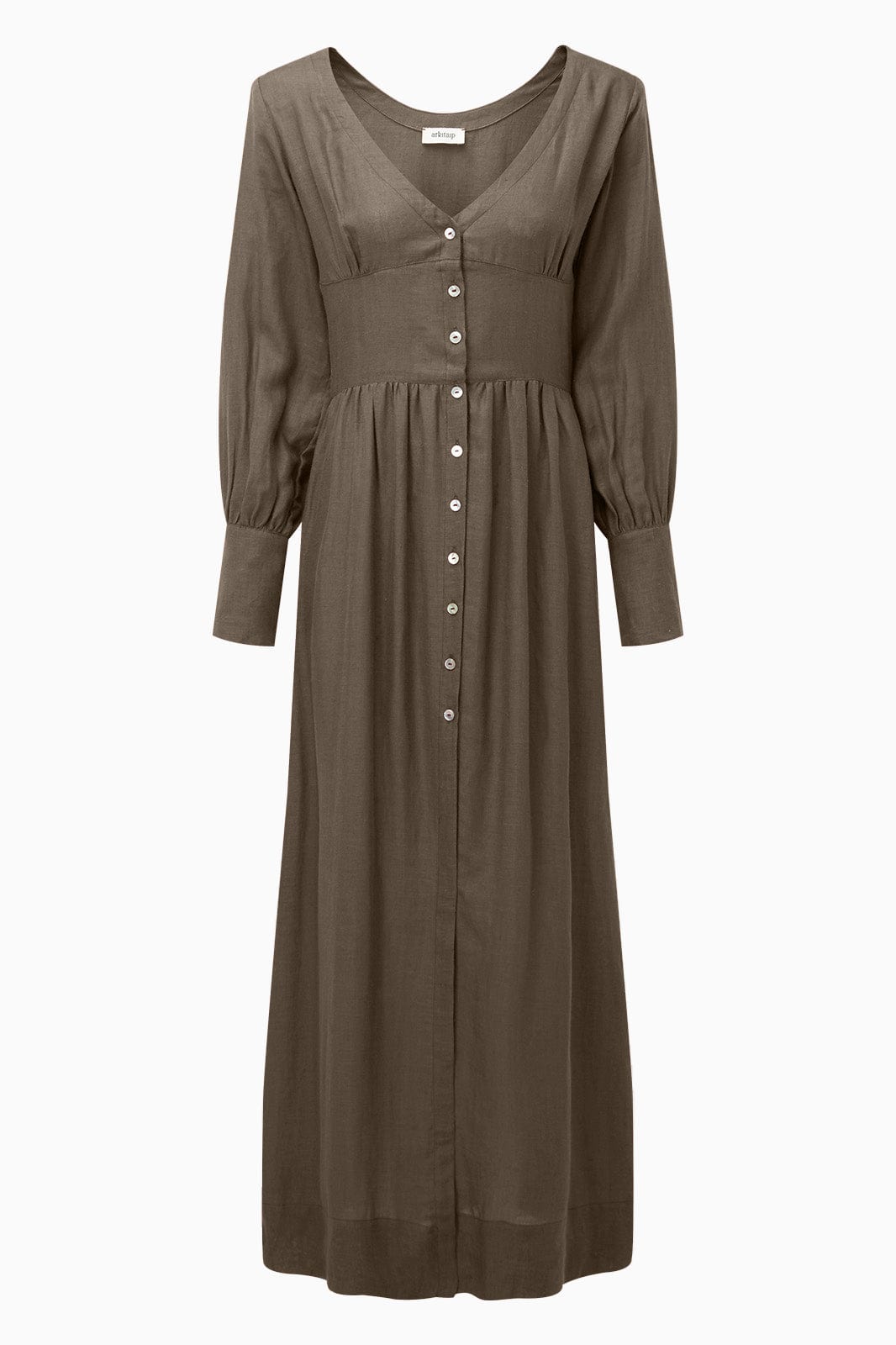 arkitaip Maxi Dresses The Gertrude Linen Maxi Dress in mocha