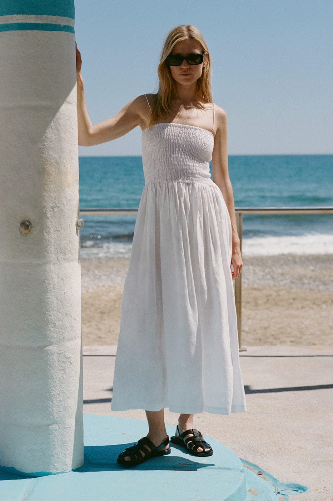 arkitaip Maxi Dresses The Harlow Smocked Maxi Dress in white