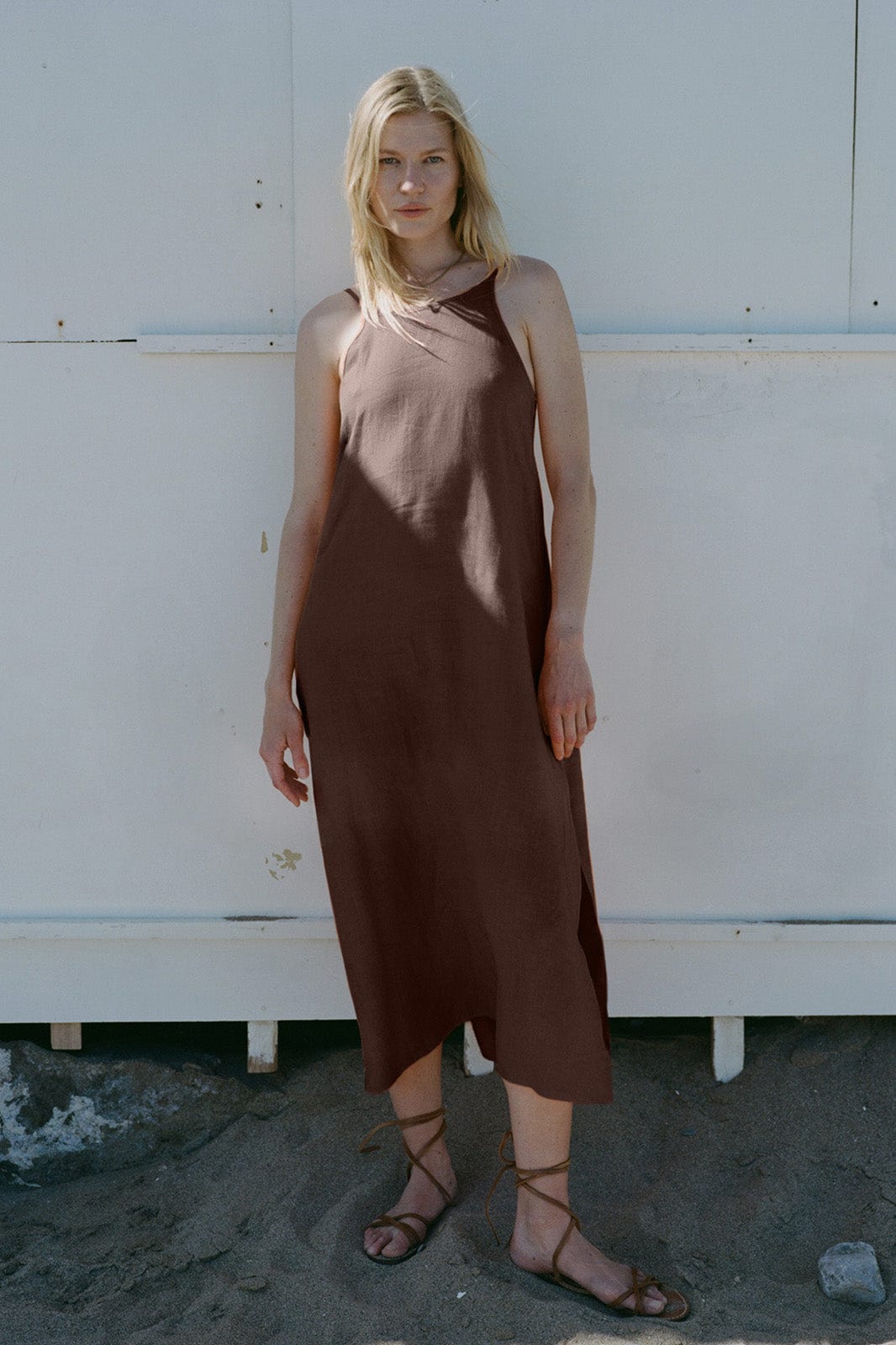arkitaip Maxi Dresses The Trude Linen Slip Dress in chocolate