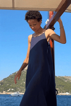 arkitaip Maxi Dresses The Trude Linen Slip Dress in navy blue