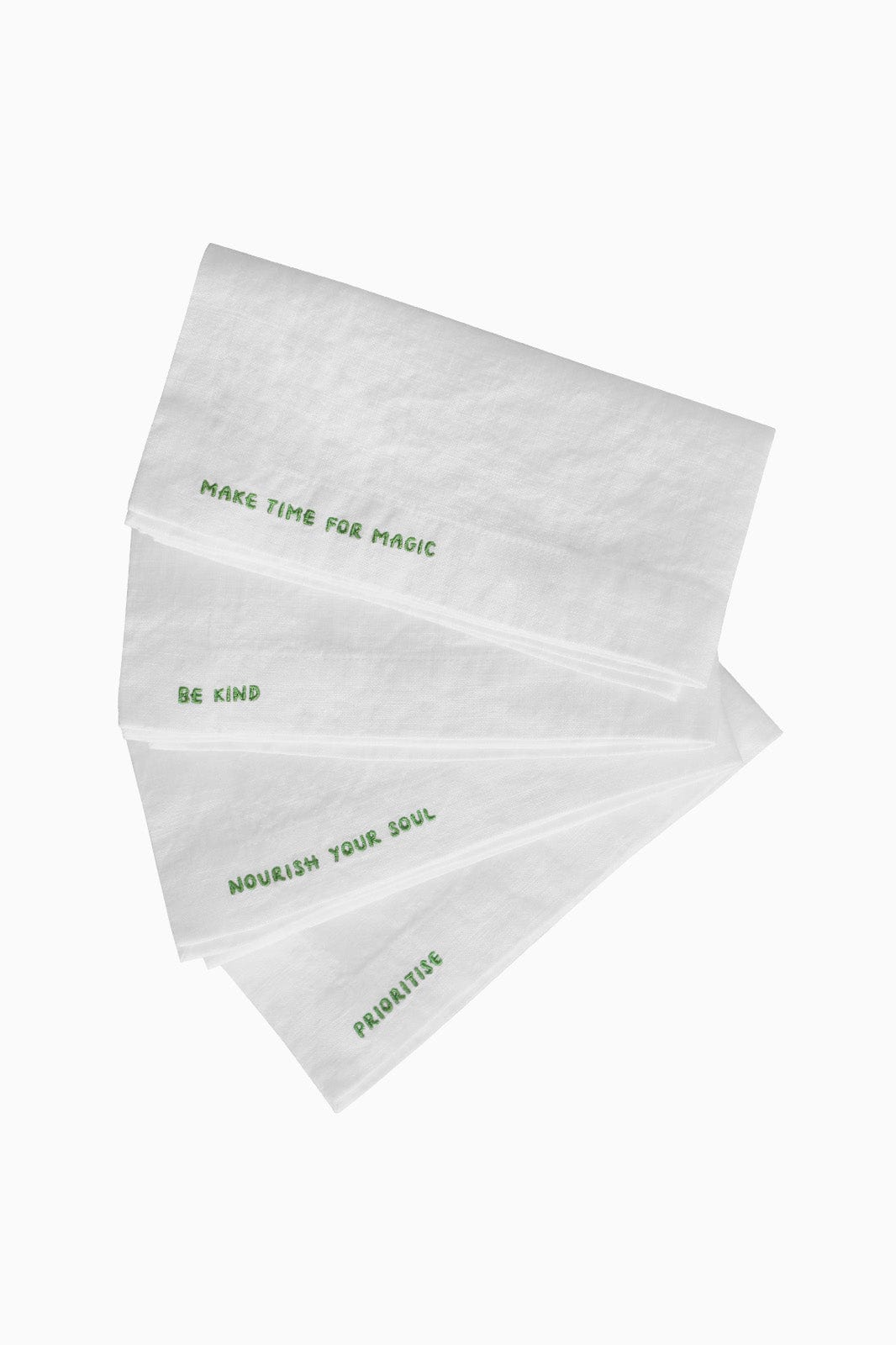 arkitaip Napkins White/Green Gratitude Linen Napkins - Set of 4