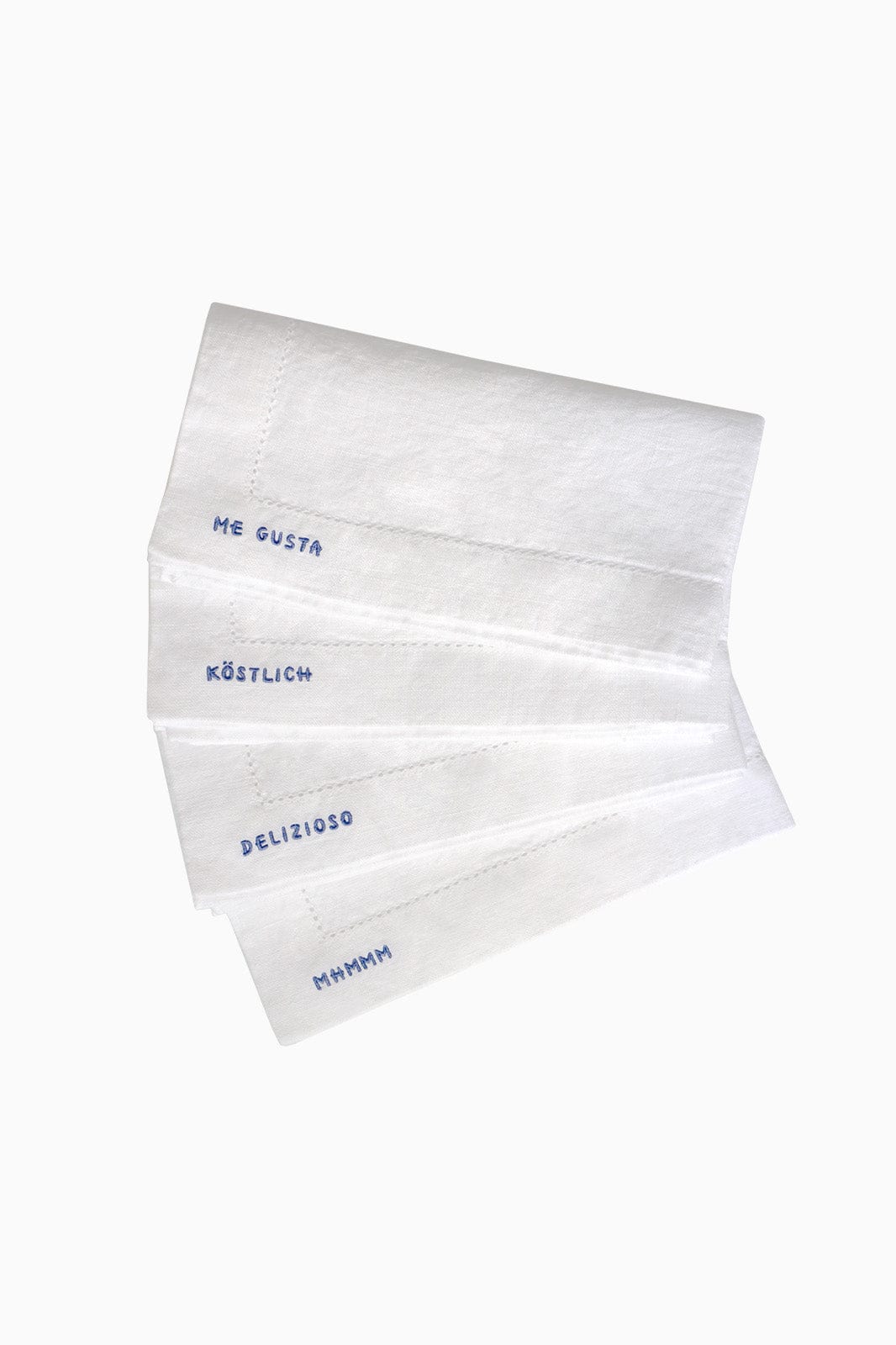 arkitaip Napkins White/Poppy Blue Gratitude Hemstitched Linen Napkins - Set of 4