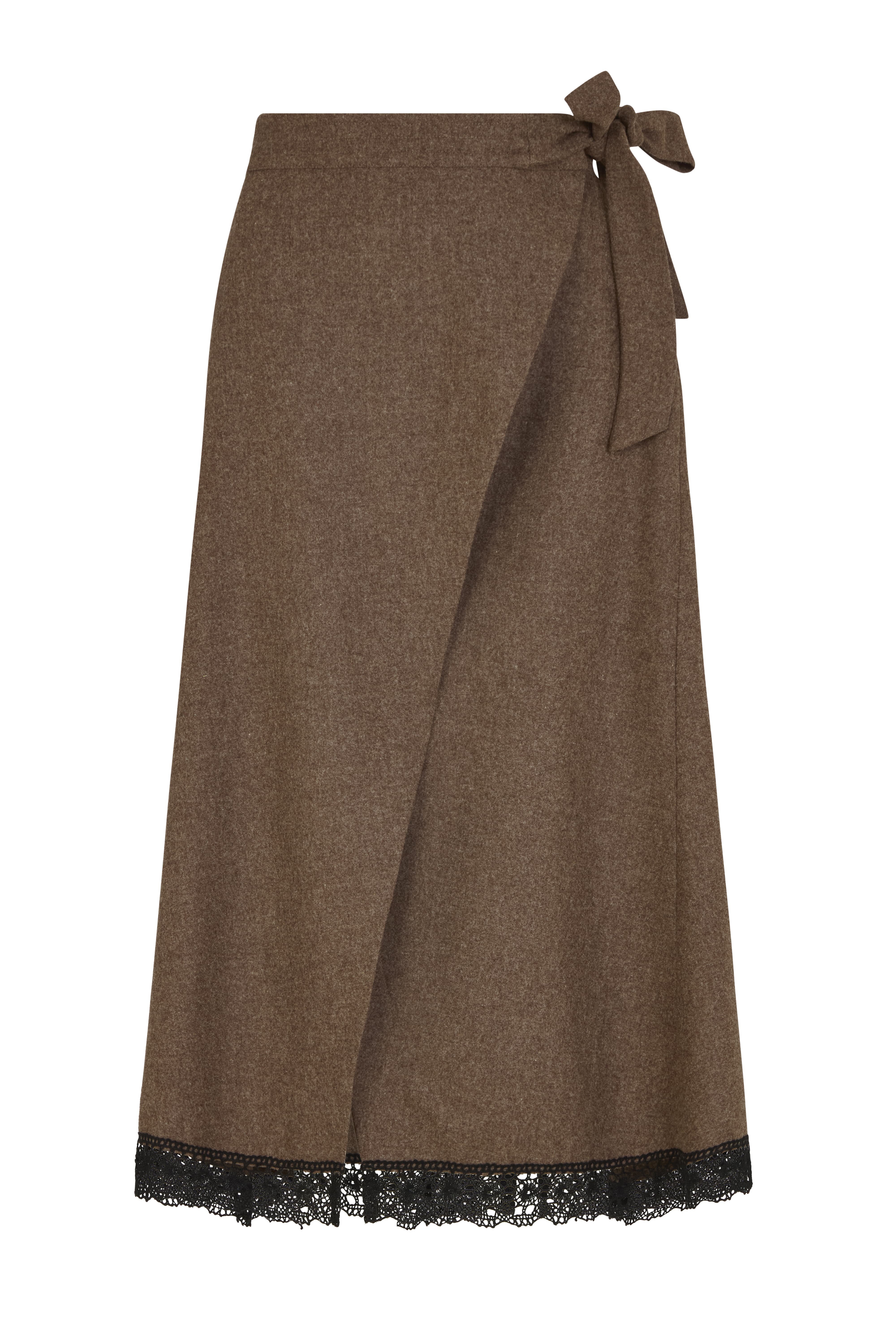 arkitaip Skirts The Zoe Wool Wrap Skirt with lace trim in mocha