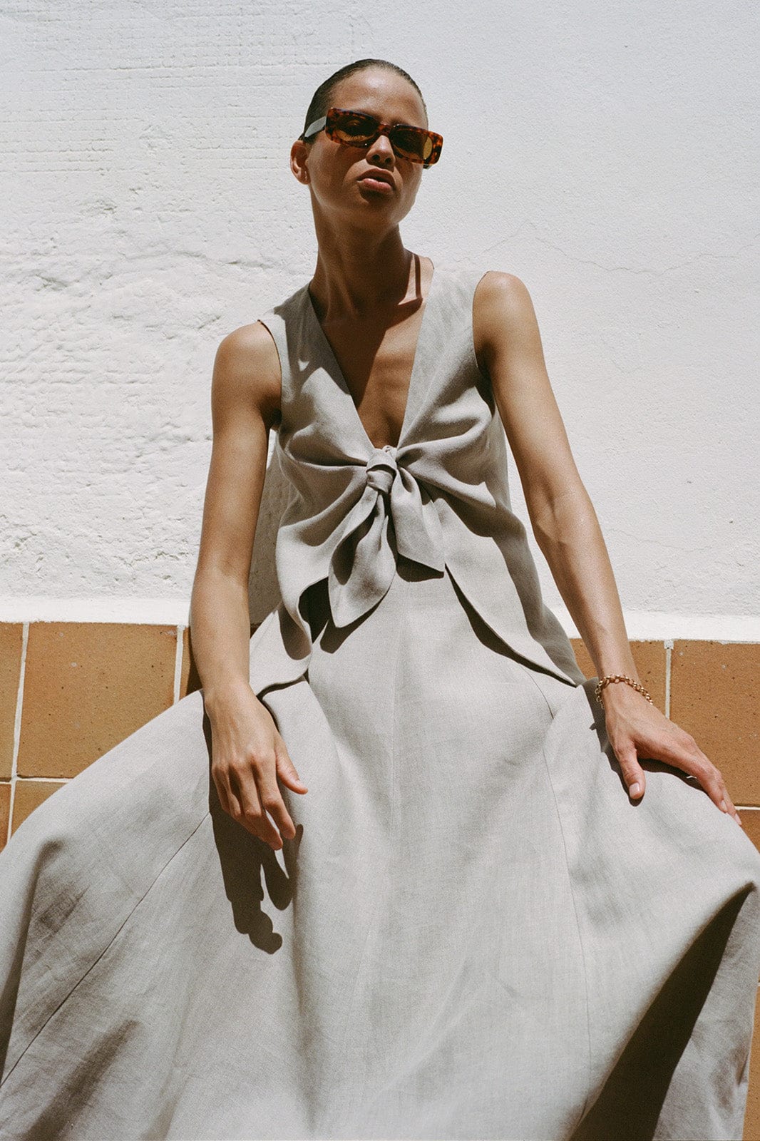 arkitaip The Lucia Tie Vest in oatmeal