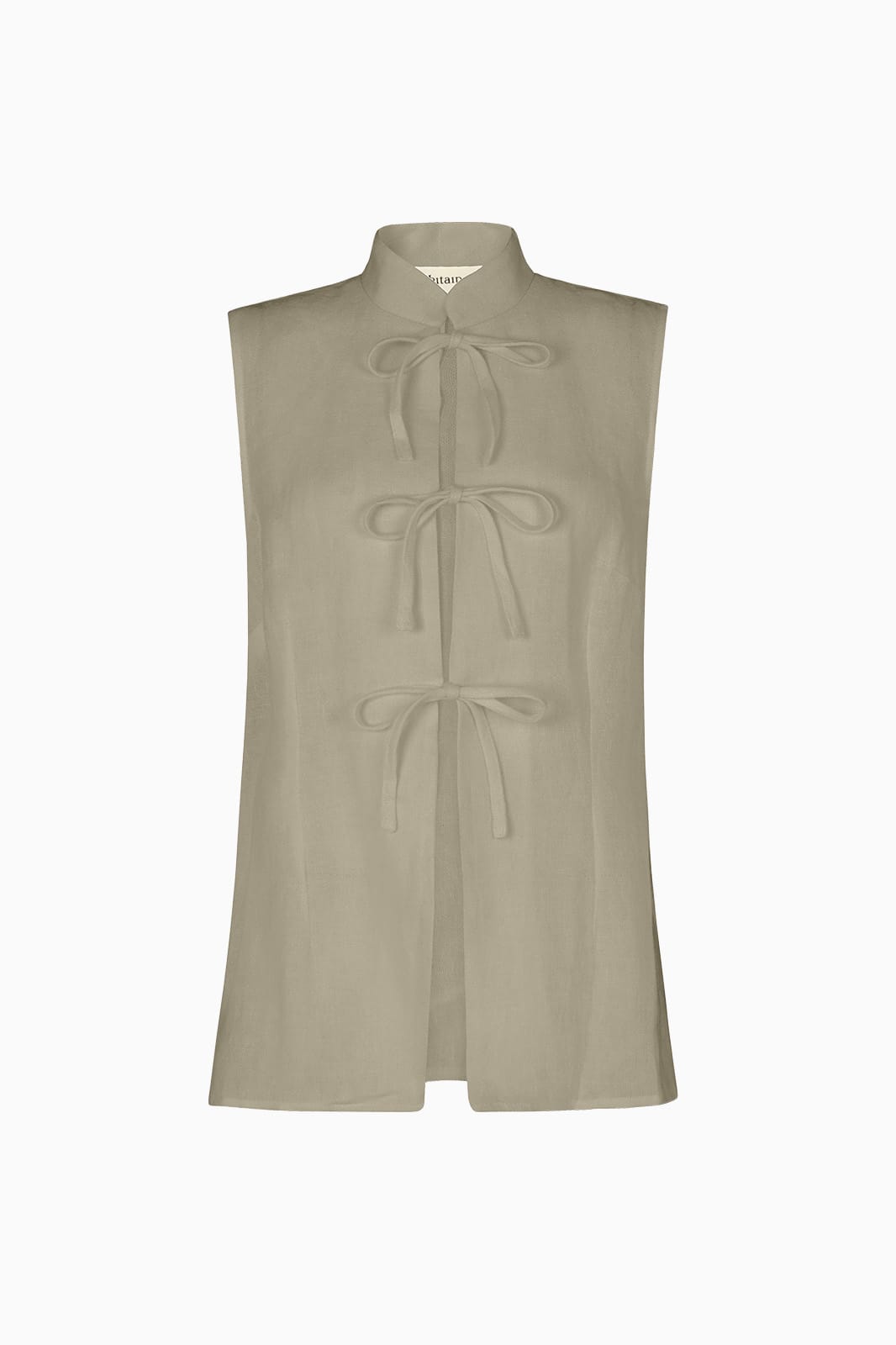 arkitaip Tops The Alma Stand-Up Collar Tie Vest in oatmeal