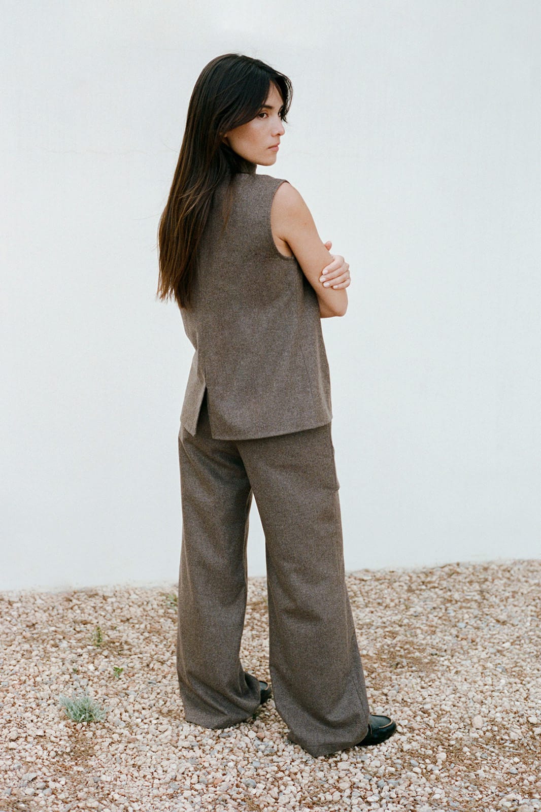 arkitaip Tops The Aria Stand-Up Collar Wool Vest in mocha