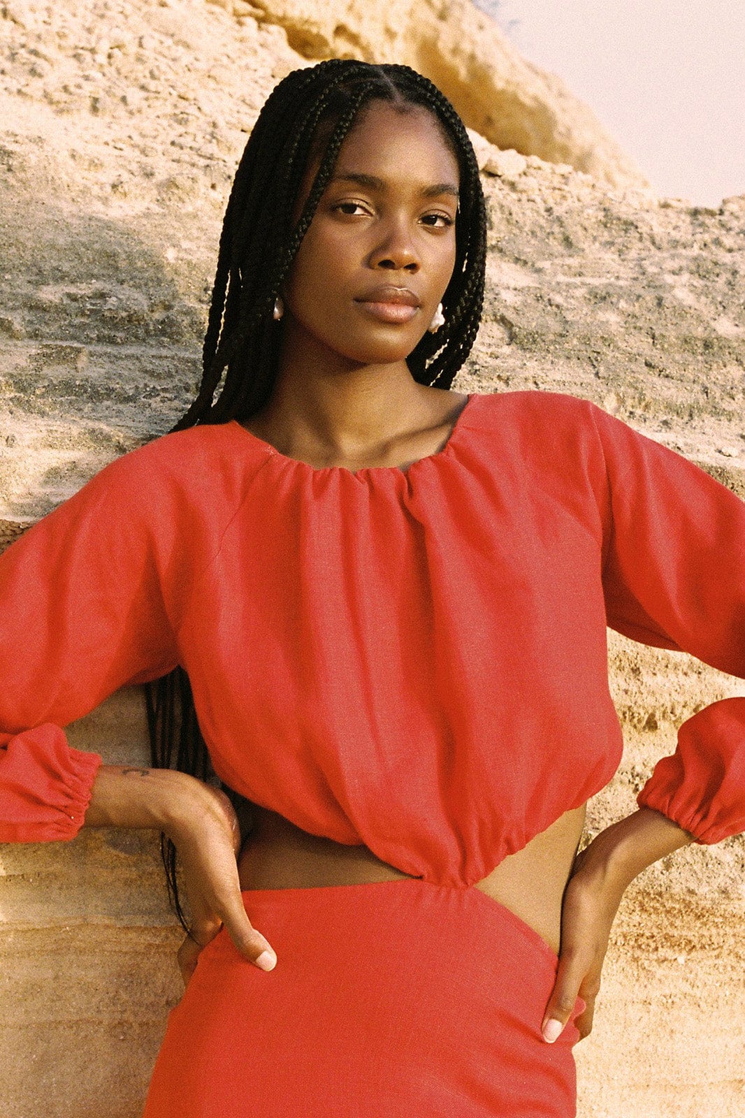 arkitaip Tops The Emilia Cut-Out Maxi Dress in red