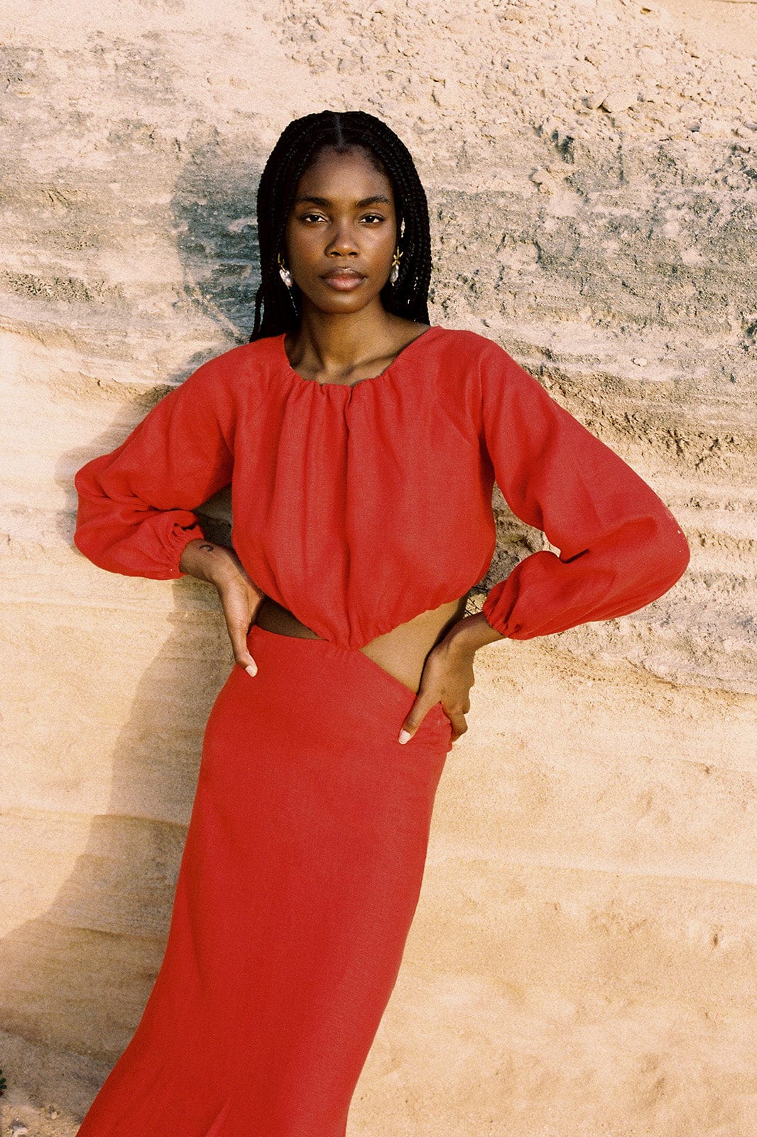 arkitaip Tops The Emilia Cut-Out Maxi Dress in red