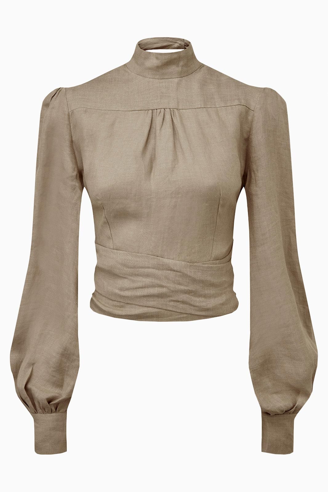arkitaip Tops The Gabri Linen Wrap Top in taupe - Sample