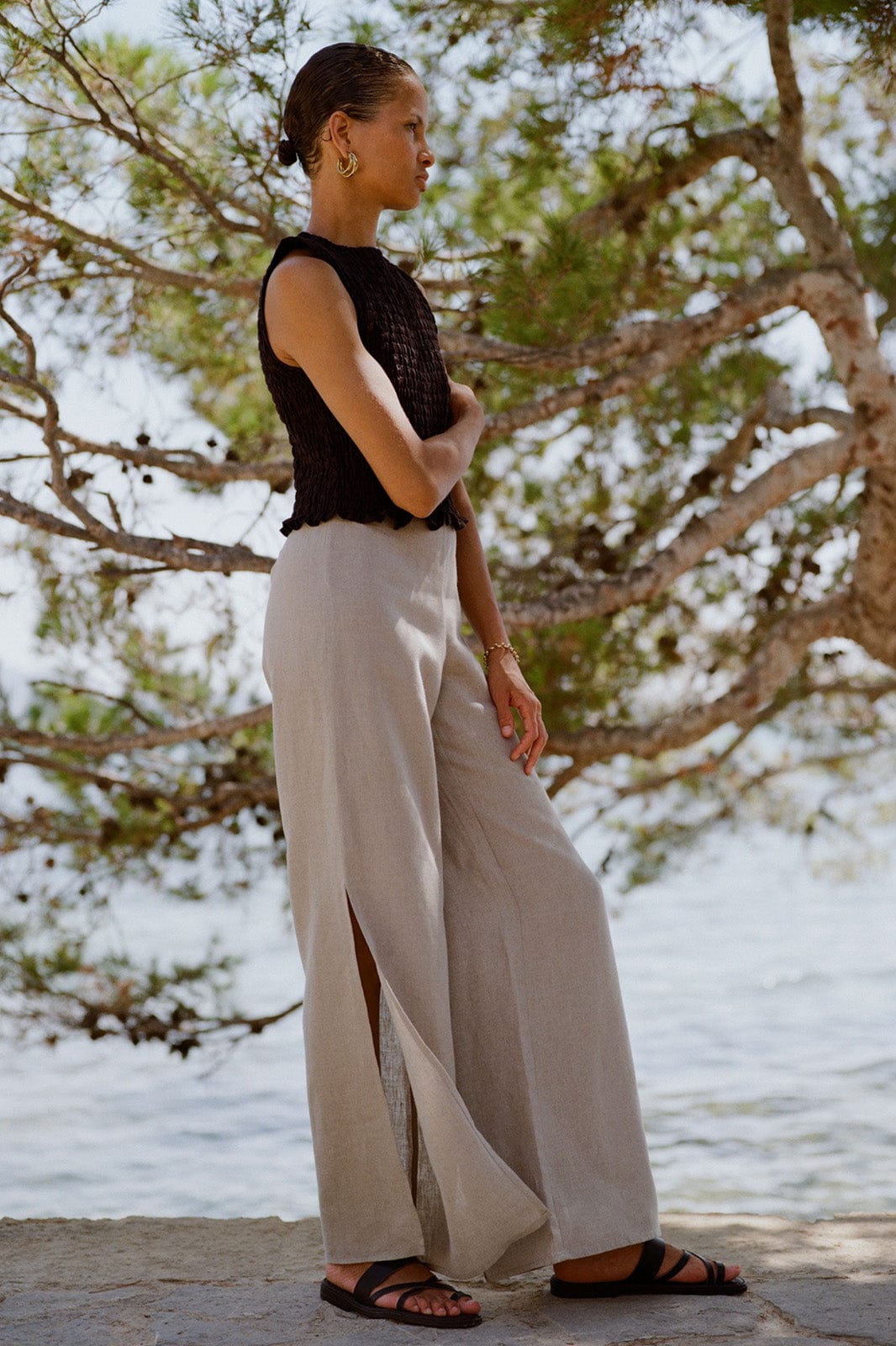 arkitaip Trousers The Lena Wide-Leg Trousers With Slit in oatmeal