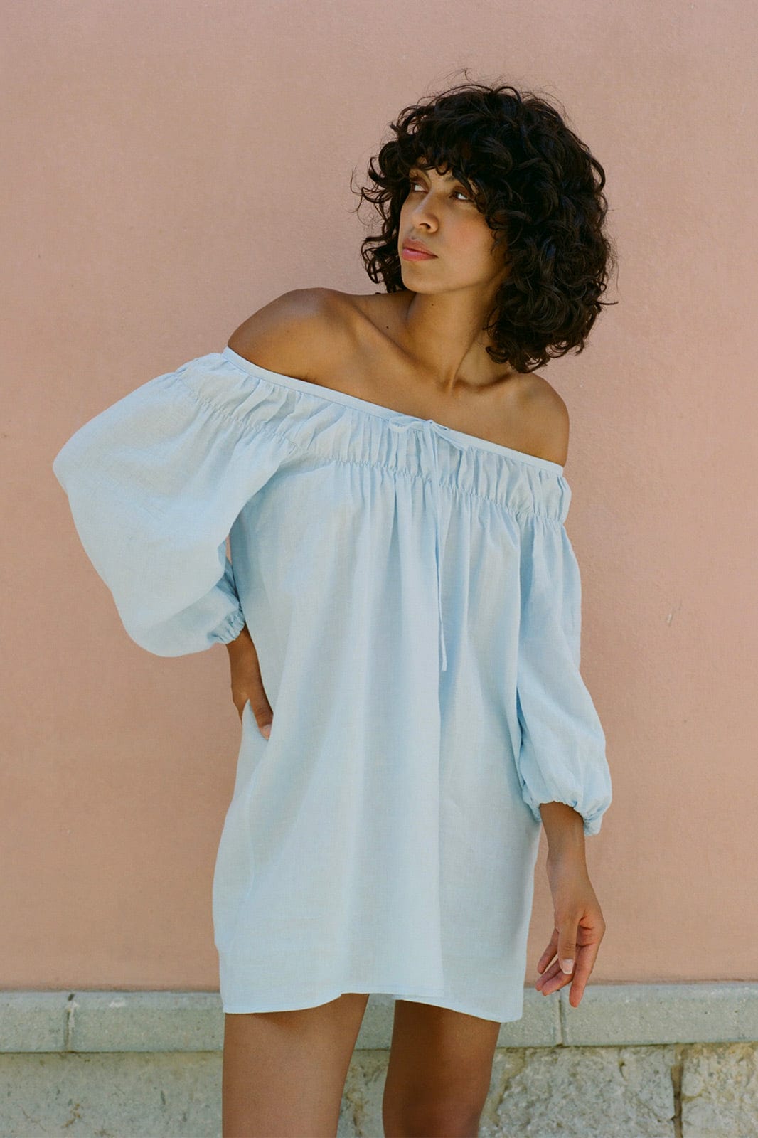 arkitaip Tunics The Malou Mini Kaftan in sky blue
