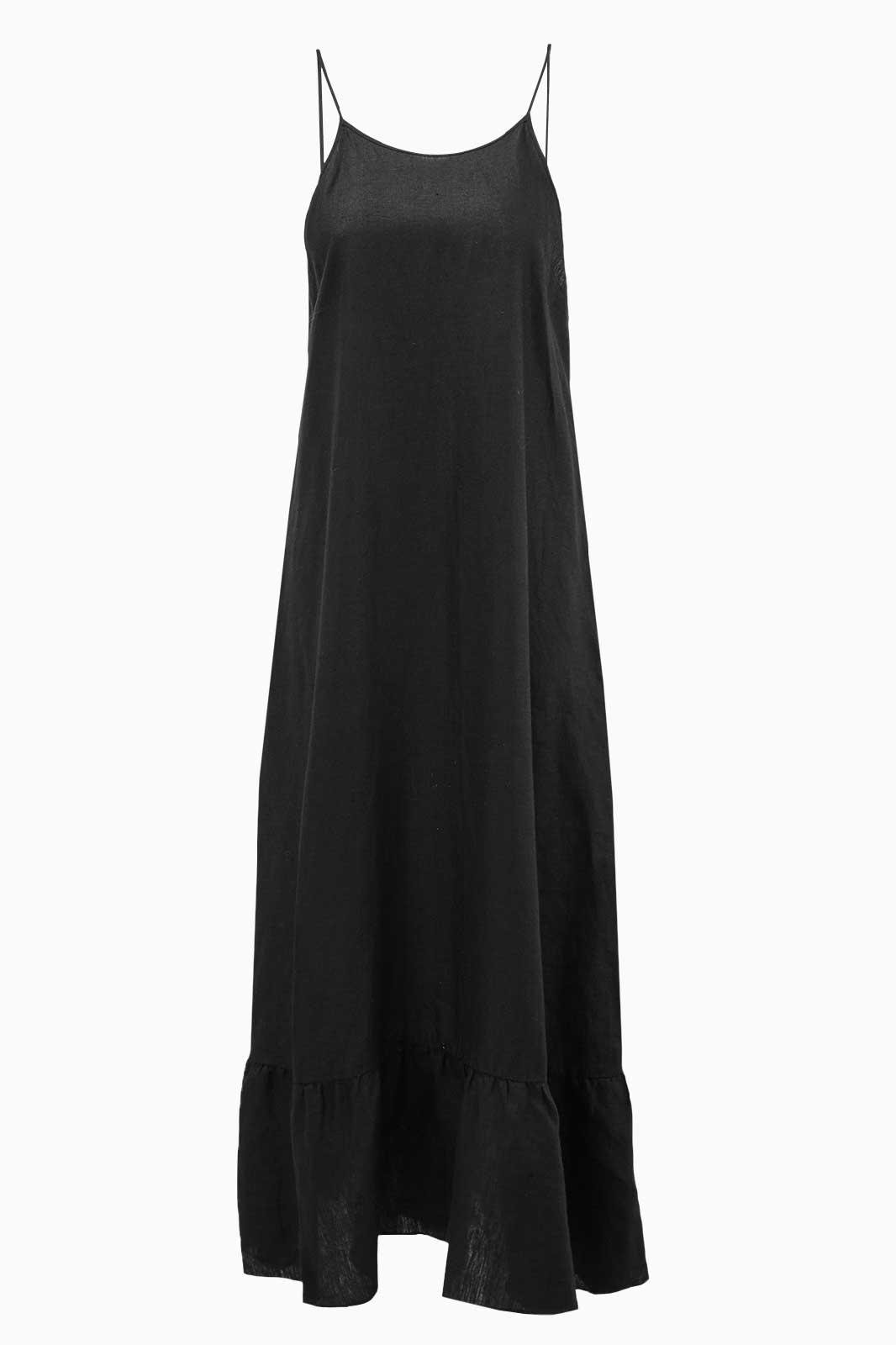 arkitaip Maxi Dresses The Gerda Ruffled Slip Dress in Black