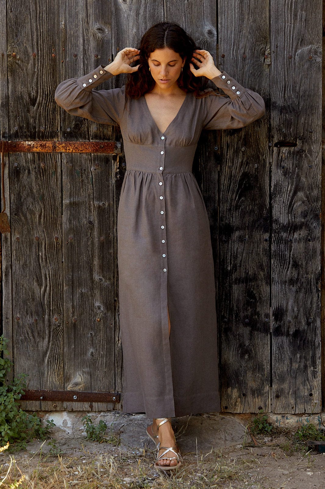 arkitaip Maxi Dresses The Gertrude Linen Maxi Dress in mocha