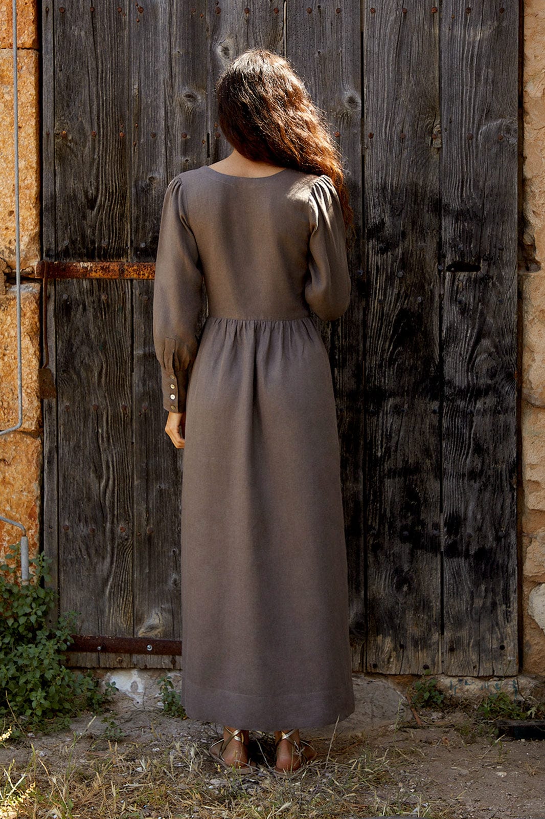 arkitaip Maxi Dresses The Gertrude Linen Maxi Dress in mocha