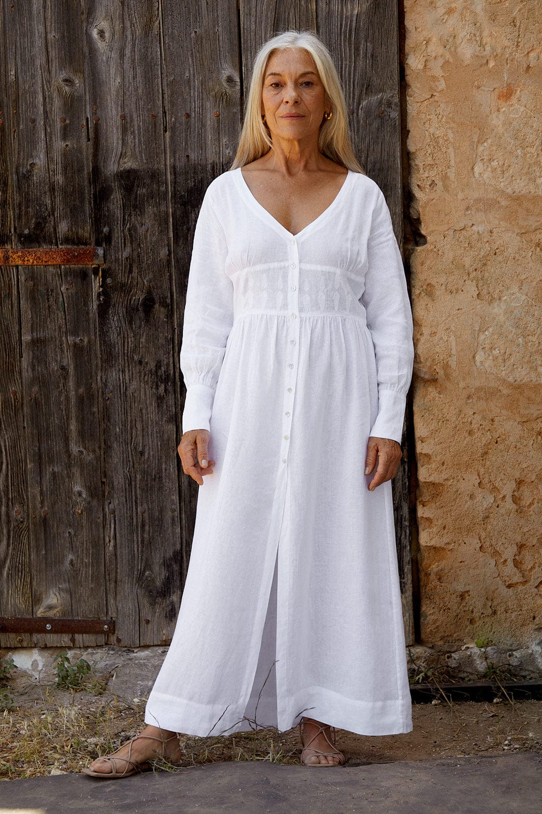 arkitaip Maxi Dresses The Gertrude Linen Maxi Dress in white