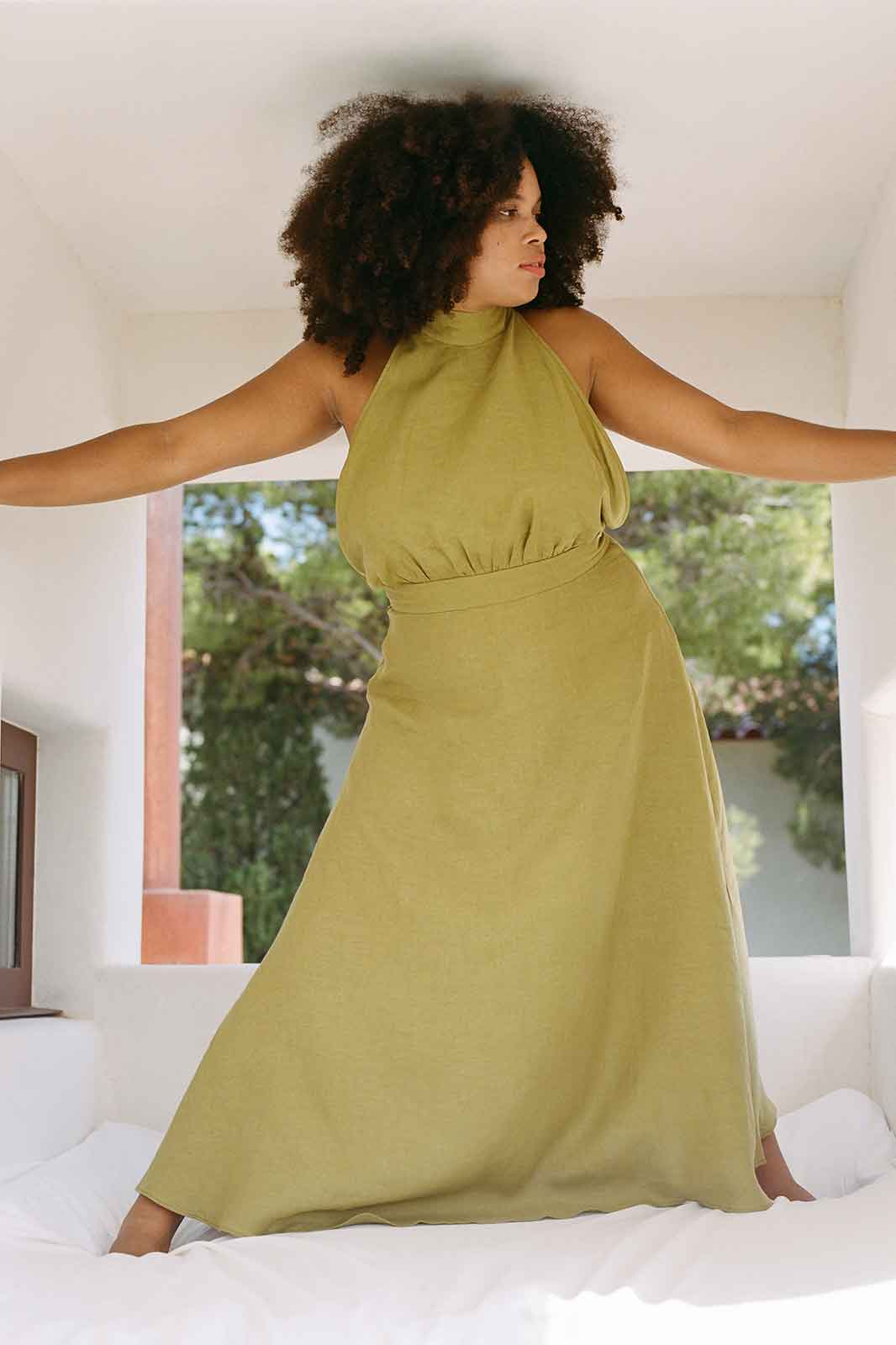 arkitaip Maxi Dresses The Isi Halterneck Dress in Willow Green