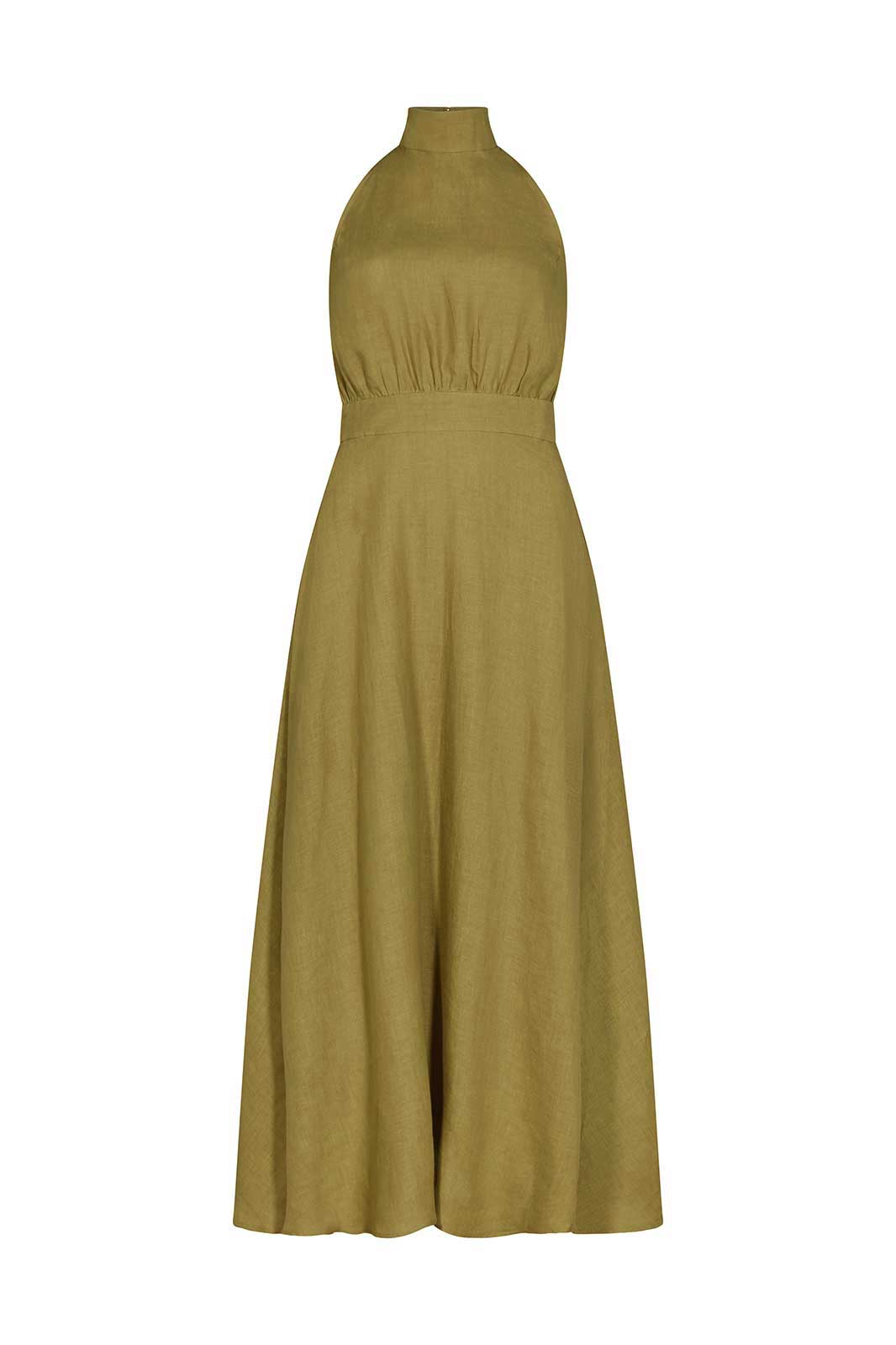 arkitaip Maxi Dresses The Isi Halterneck Dress in Willow Green