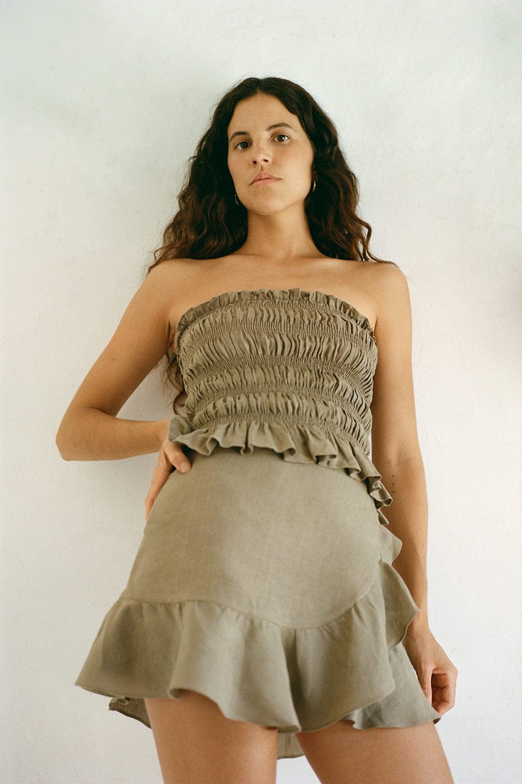 arkitaip OS / taupe The Milou Smocked Tube Top in taupe