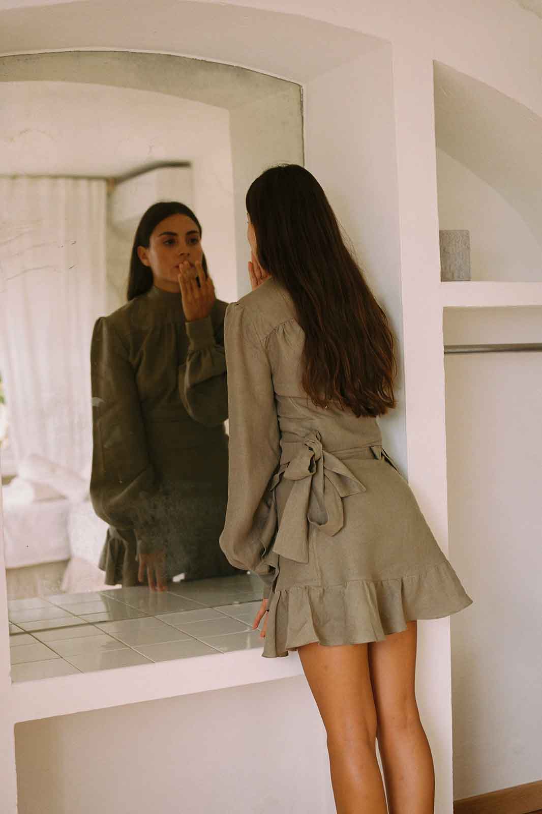 arkitaip Skirts The Sharon Ruffled Mini Skirt in Taupe
