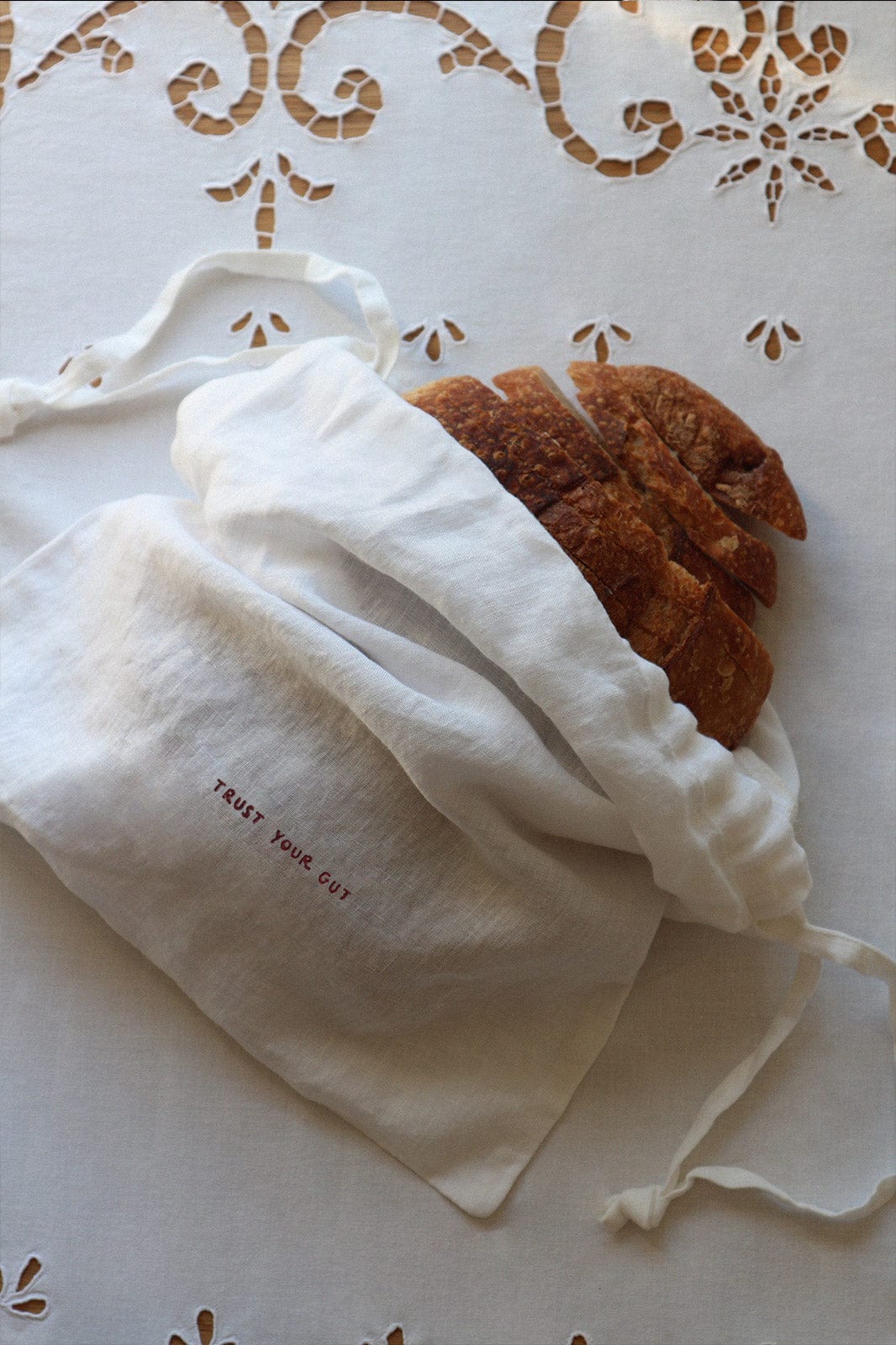 arkitaip Bags White/Red Reusable Linen Produce Bag 'Trust Your Gut'