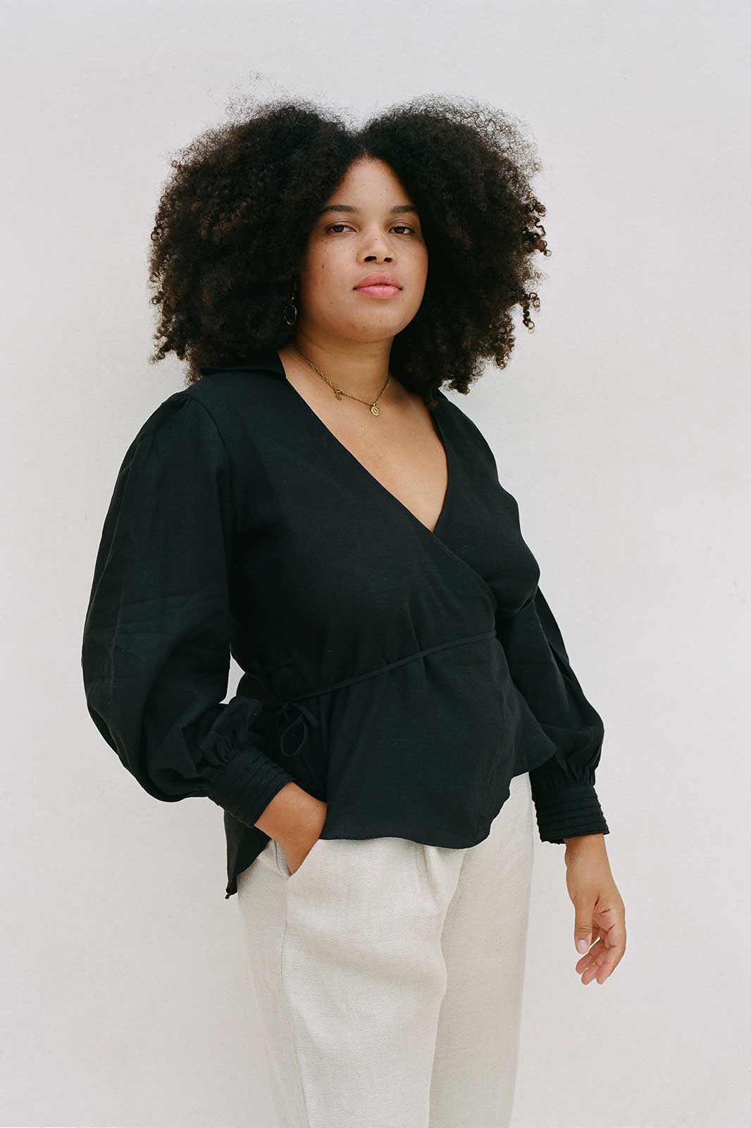 arkitaip Blouses S / Black The Pia Linen Wrap Shirt in Black - Archive
