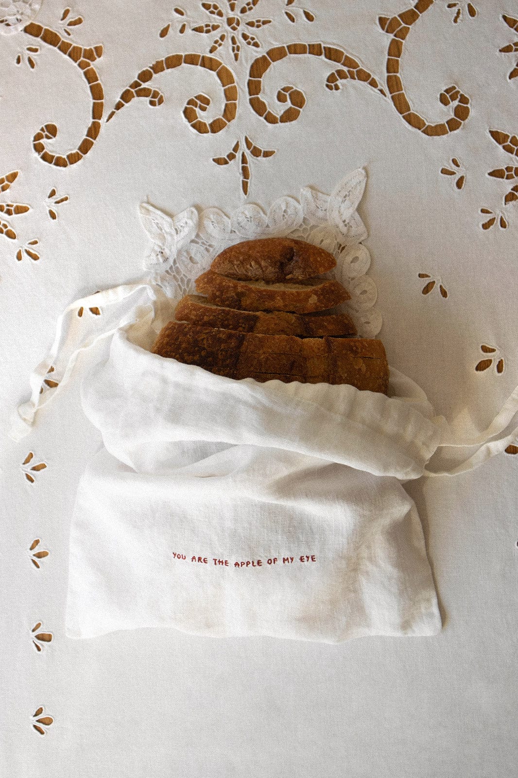 arkitaip Kitchen Towels White/Red Reusable Linen Produce Bag 'You Are The Apple Of My Eye'