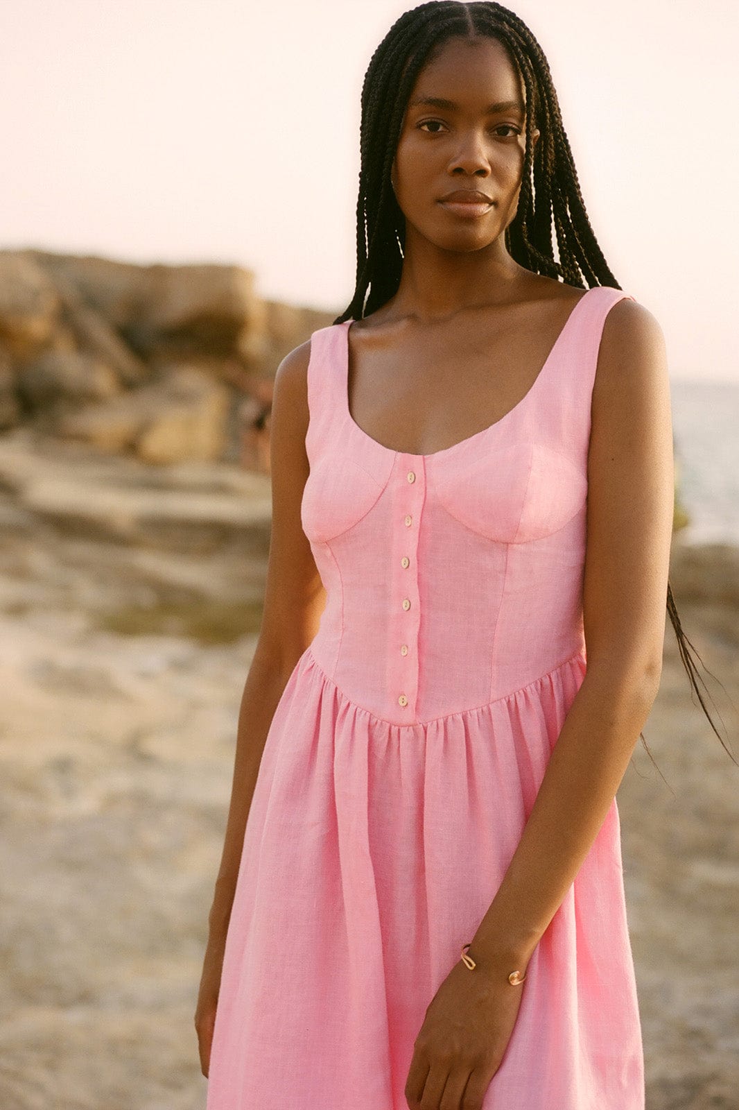 arkitaip Maxi Dresses The Allegra Bustier Maxi Dress in bubblegum pink