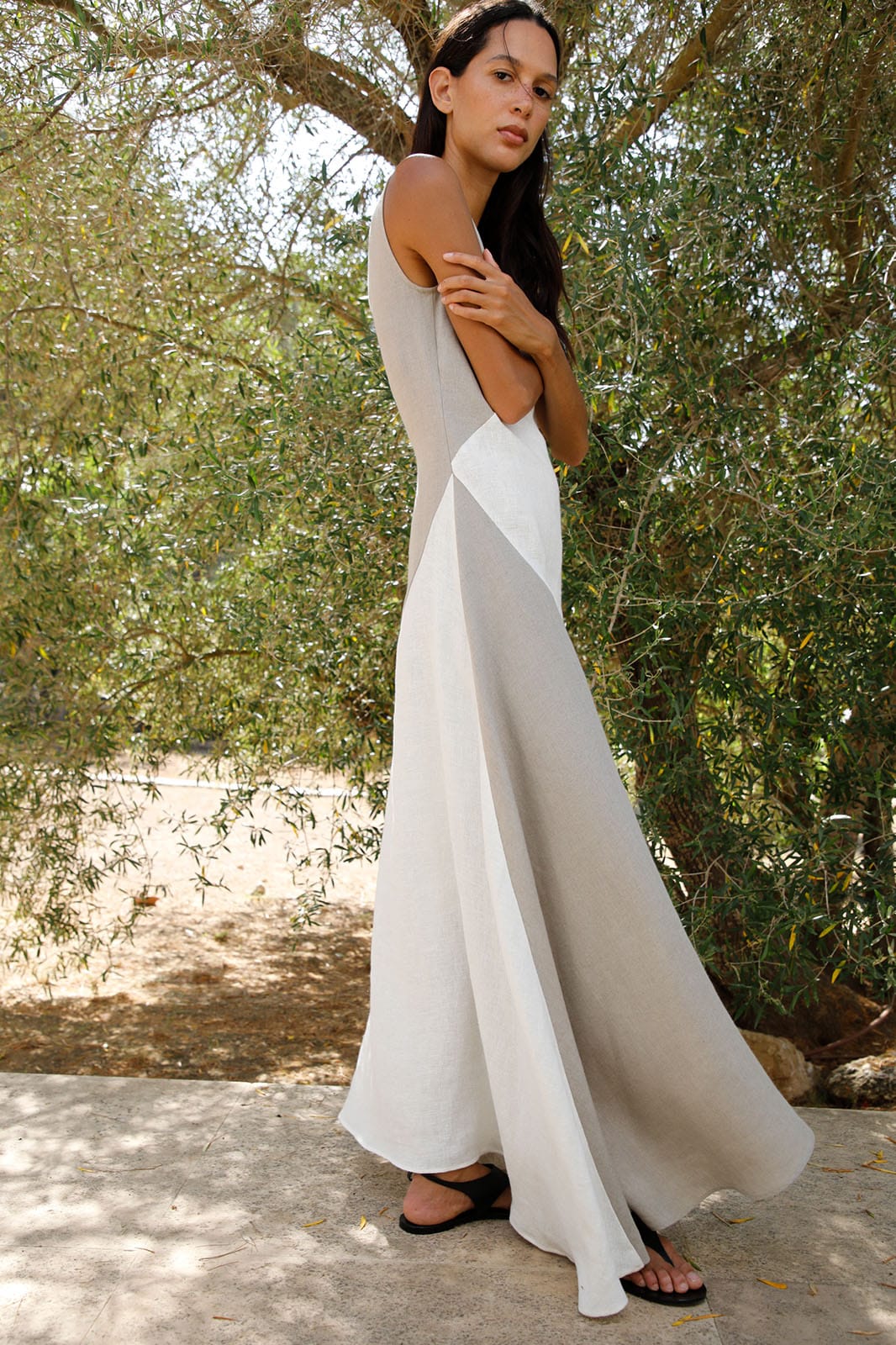 arkitaip Maxi Dresses The Athena Maxi Dress in oatmeal and off-white