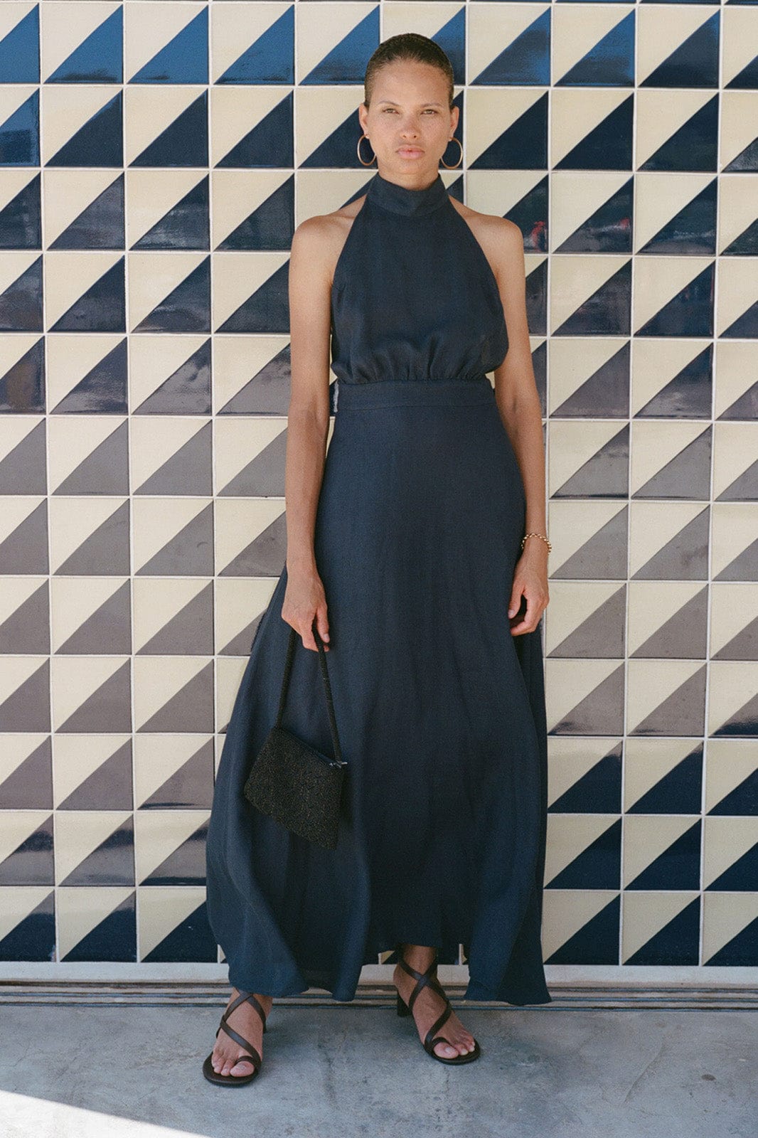 arkitaip Maxi Dresses The Isi Halterneck Dress in navy blue