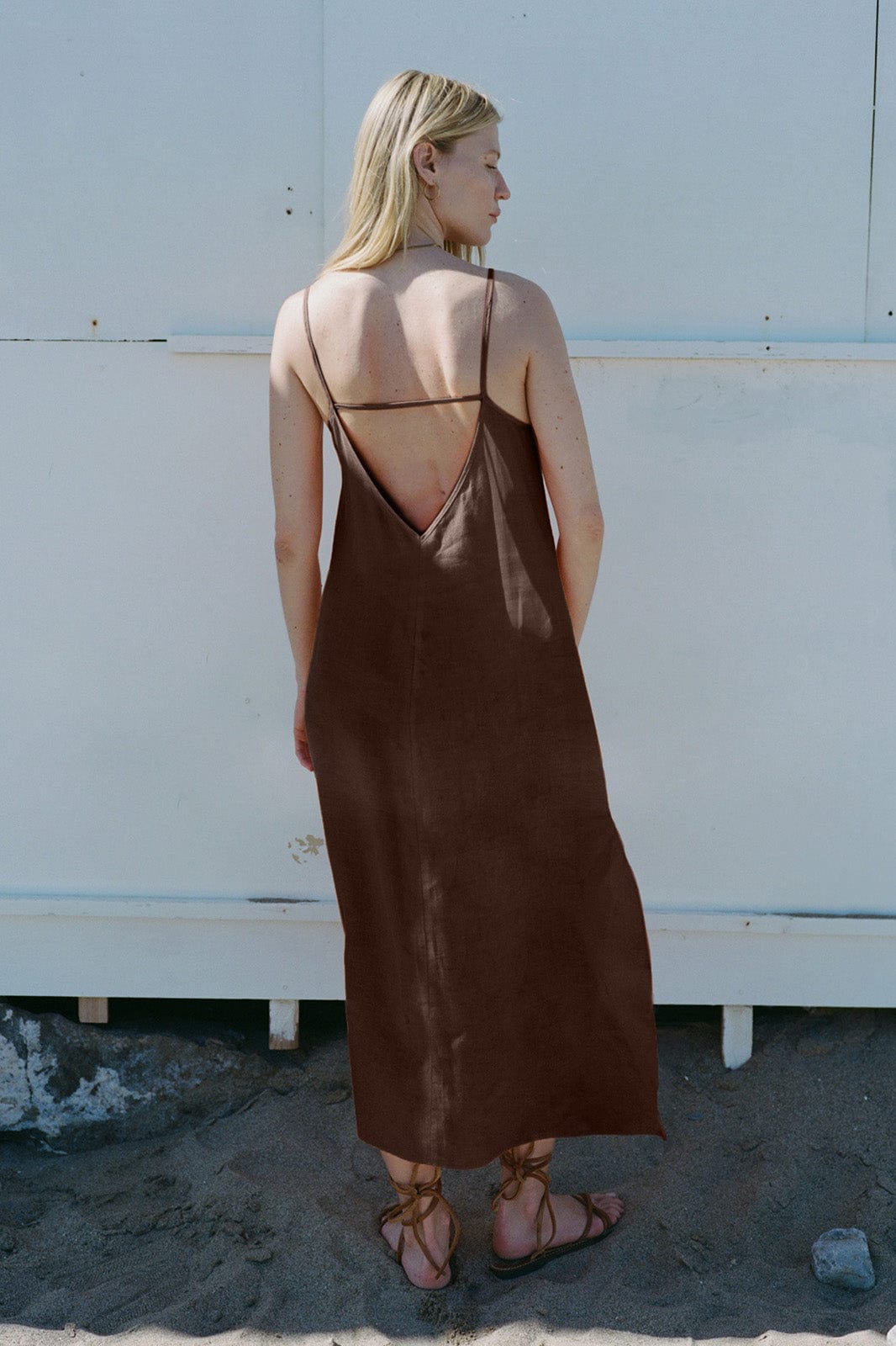 arkitaip Maxi Dresses The Trude Linen Slip Dress in chocolate