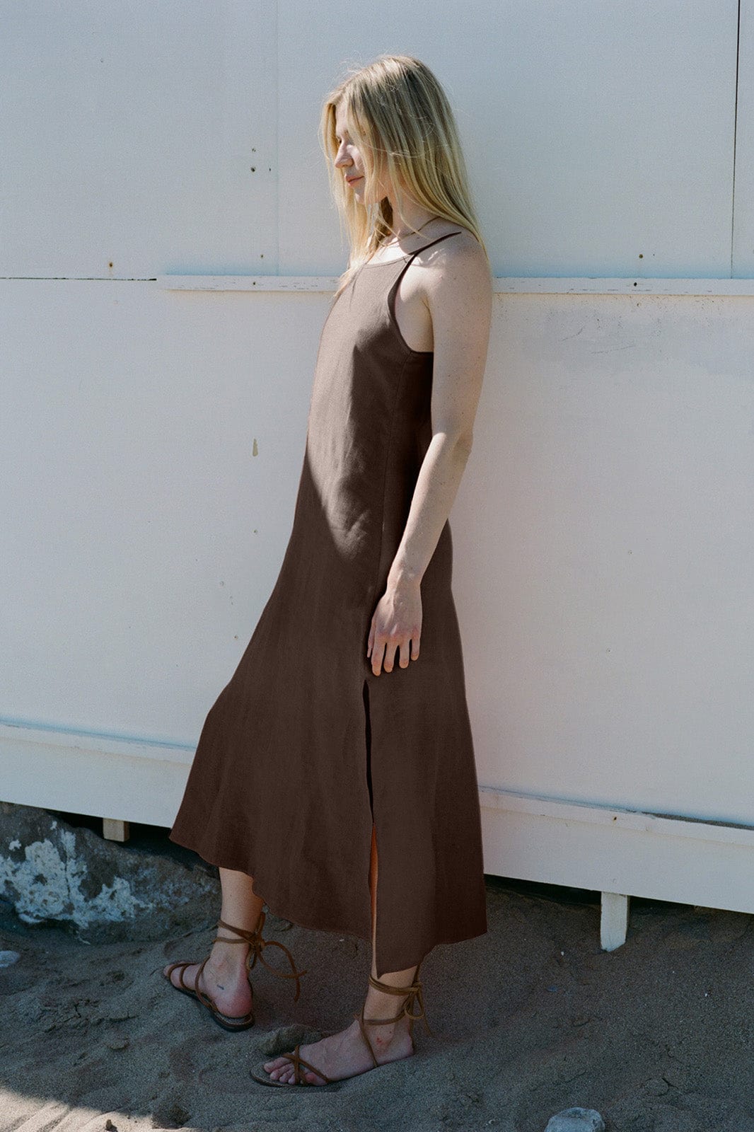 arkitaip Maxi Dresses The Trude Linen Slip Dress in chocolate