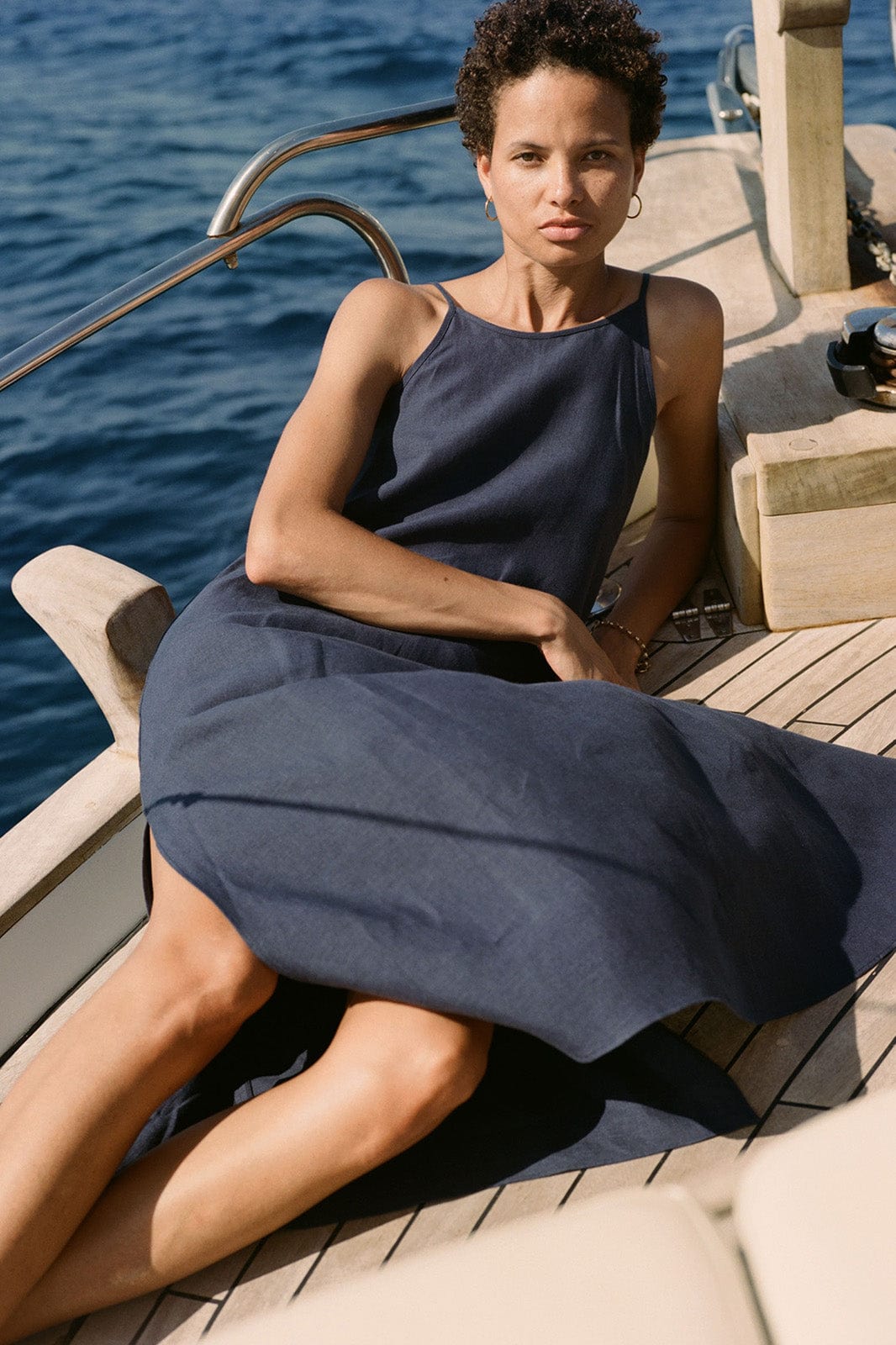 arkitaip Maxi Dresses The Trude Linen Slip Dress in navy blue