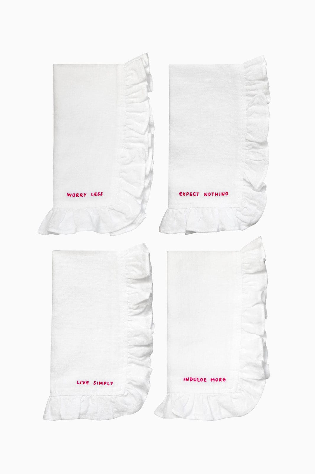 arkitaip Napkins Off-White/Pink Set of 4 Ruffled Gratitude Linen Napkins