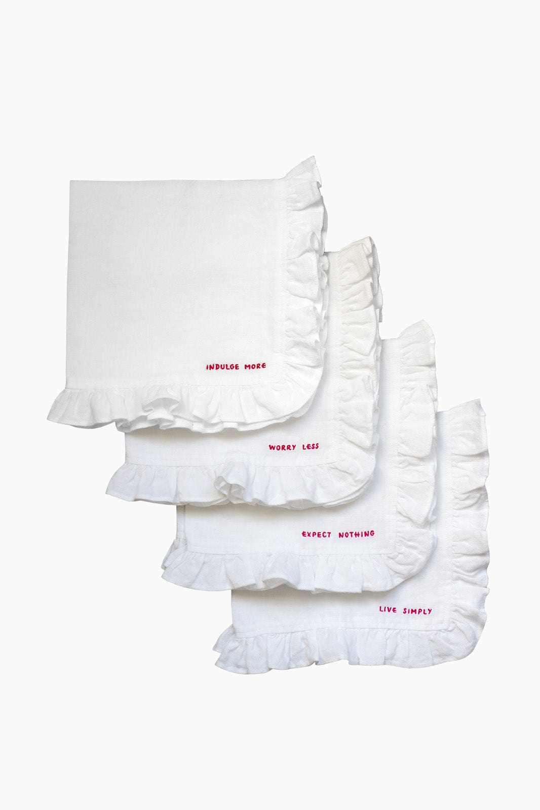 arkitaip Napkins Off-White/Pink Set of 4 Ruffled Gratitude Linen Napkins