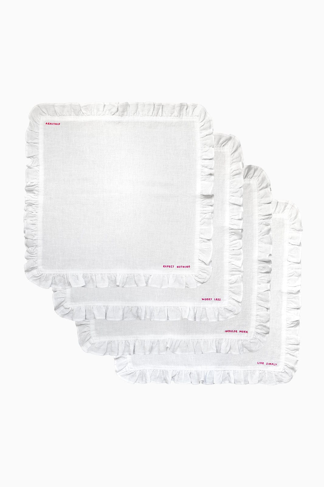 arkitaip Napkins Off-White/Pink Set of 4 Ruffled Gratitude Linen Napkins