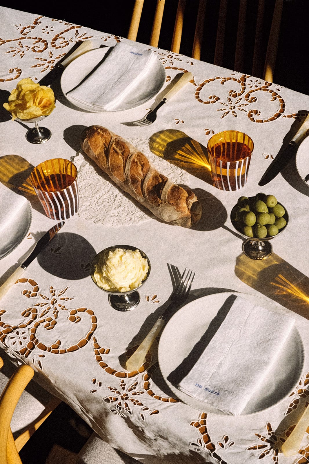 arkitaip Napkins White/Poppy Blue Gratitude Hemstitched Linen Napkins - Set of 4