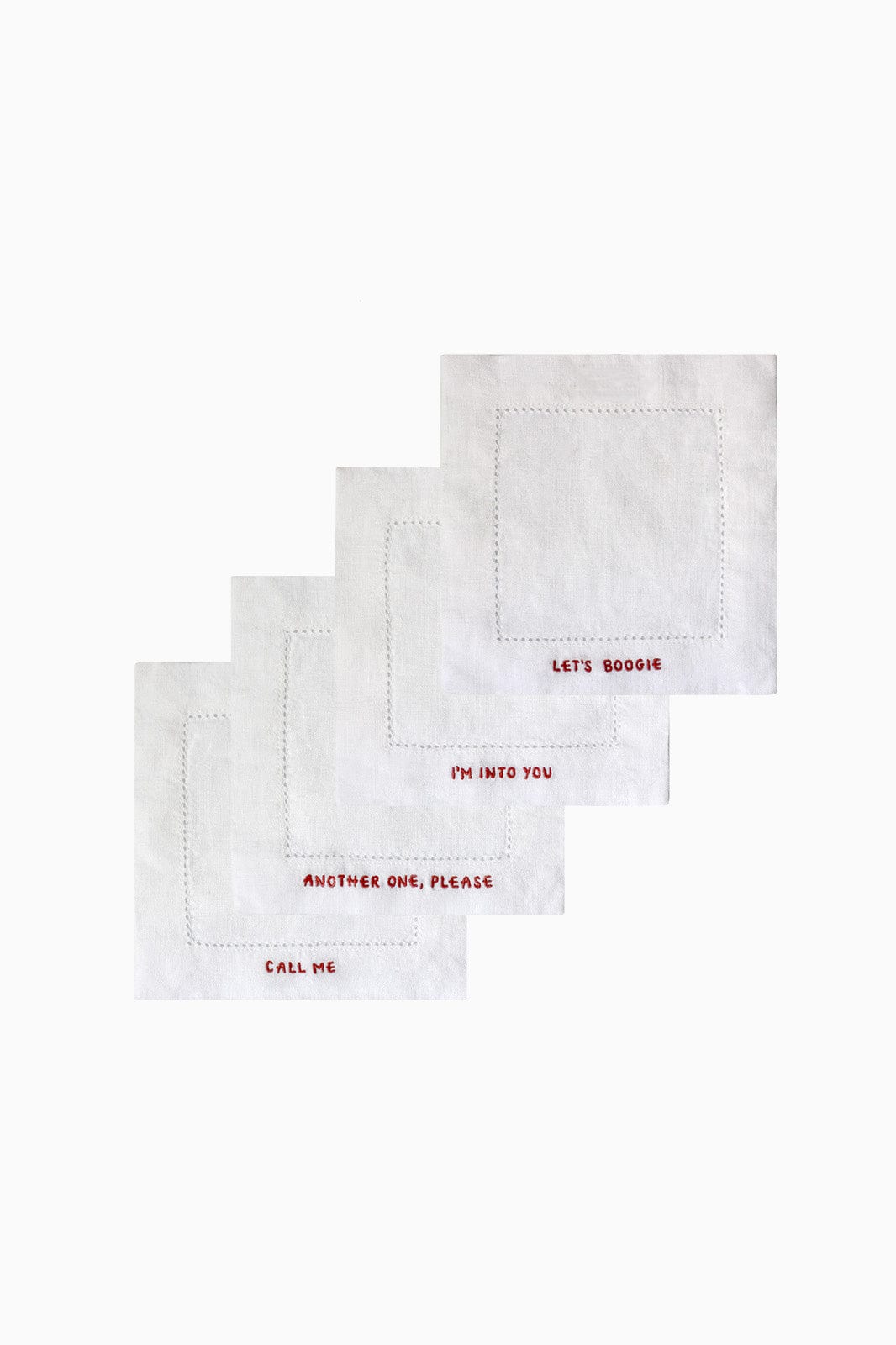 arkitaip Napkins White/Red Gratitude Hemstitched Cocktail Linen Napkins - Set of 4