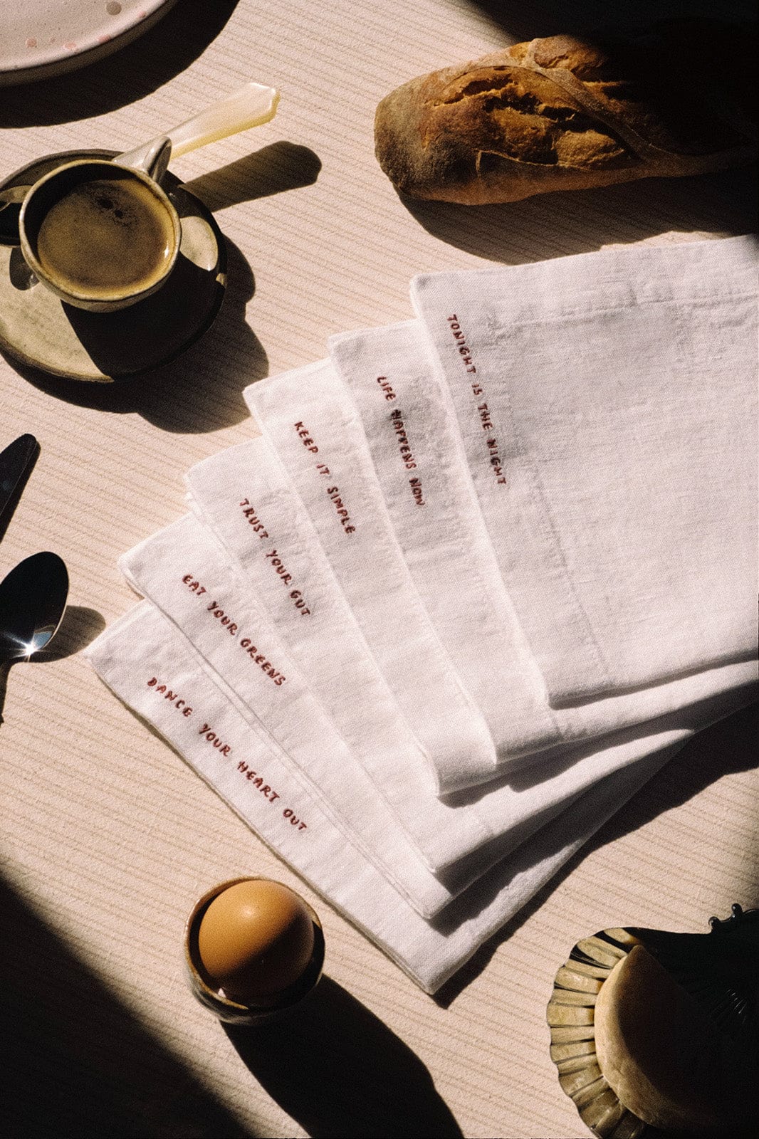 arkitaip Napkins White/Red Gratitude Linen Napkins - Set of 6