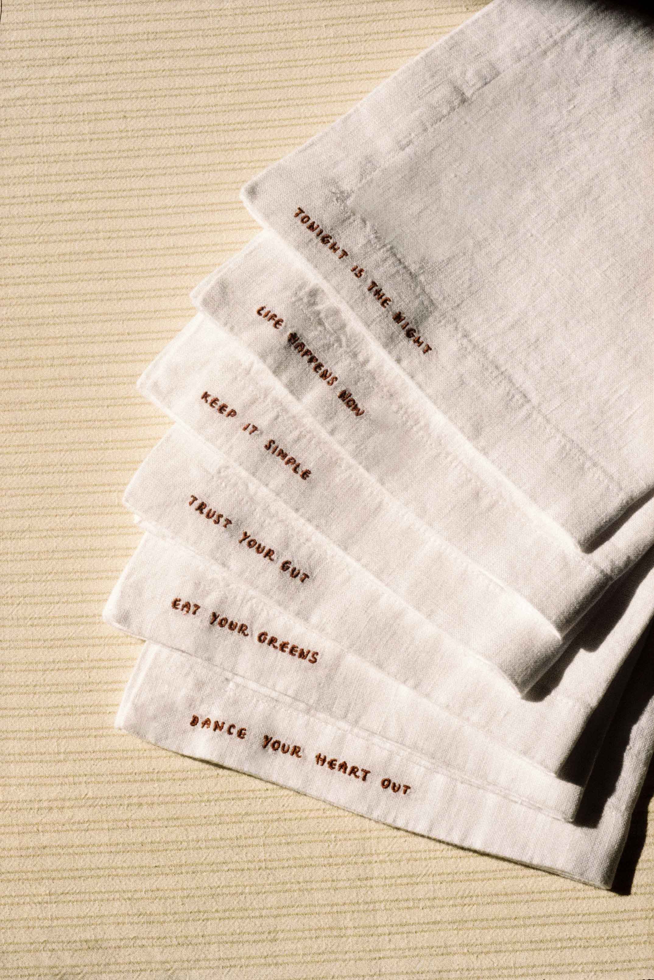 arkitaip Napkins White/Red Gratitude Linen Napkins - Set of 6