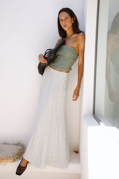 arkitaip - The Arabella Bias-Cut Maxi Skirt in striped green