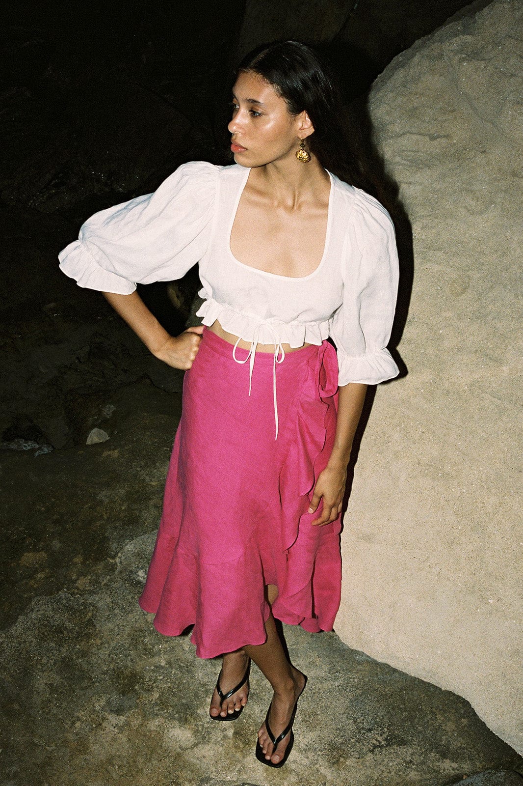 arkitaip Skirts The Catalina Linen Wrap Skirt in hot pink