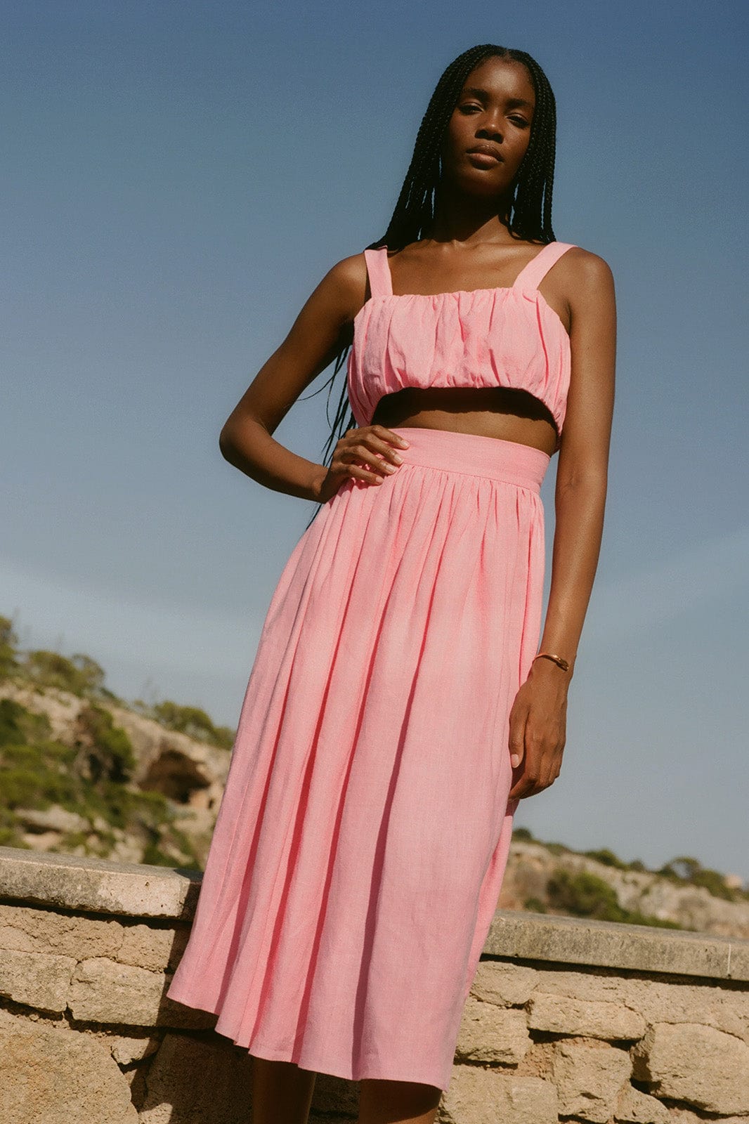 arkitaip Skirts The Paulina Midi Skirt in bubblegum pink