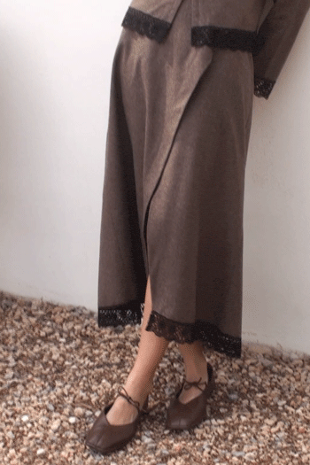 arkitaip Skirts The Zoe Wool Wrap Skirt with lace trim in mocha