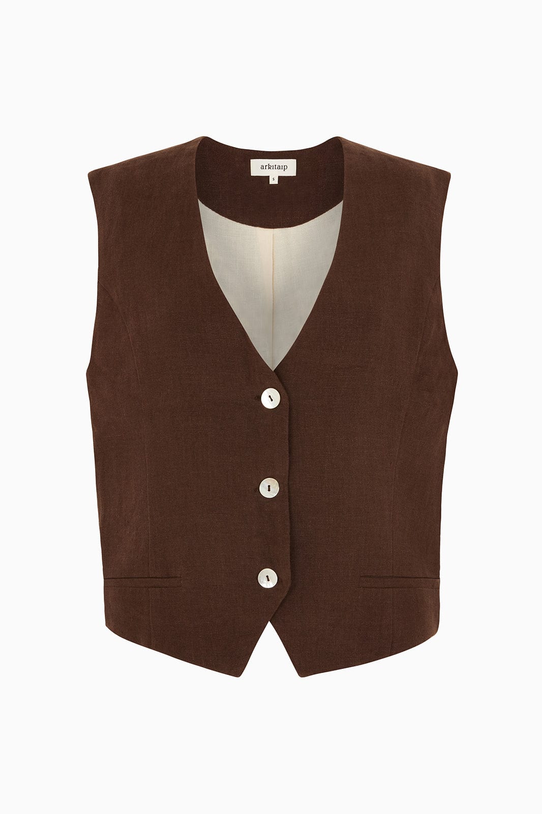 arkitaip The Bobby Linen Vest in chocolate - SAMPLE